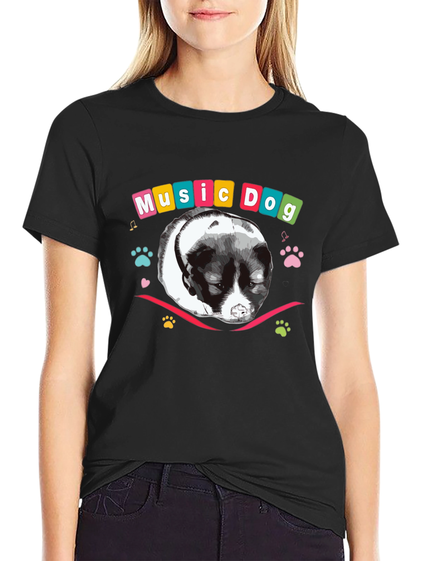 Black Music Dog Graphic Tee - Men's Black T-Shirt view 2