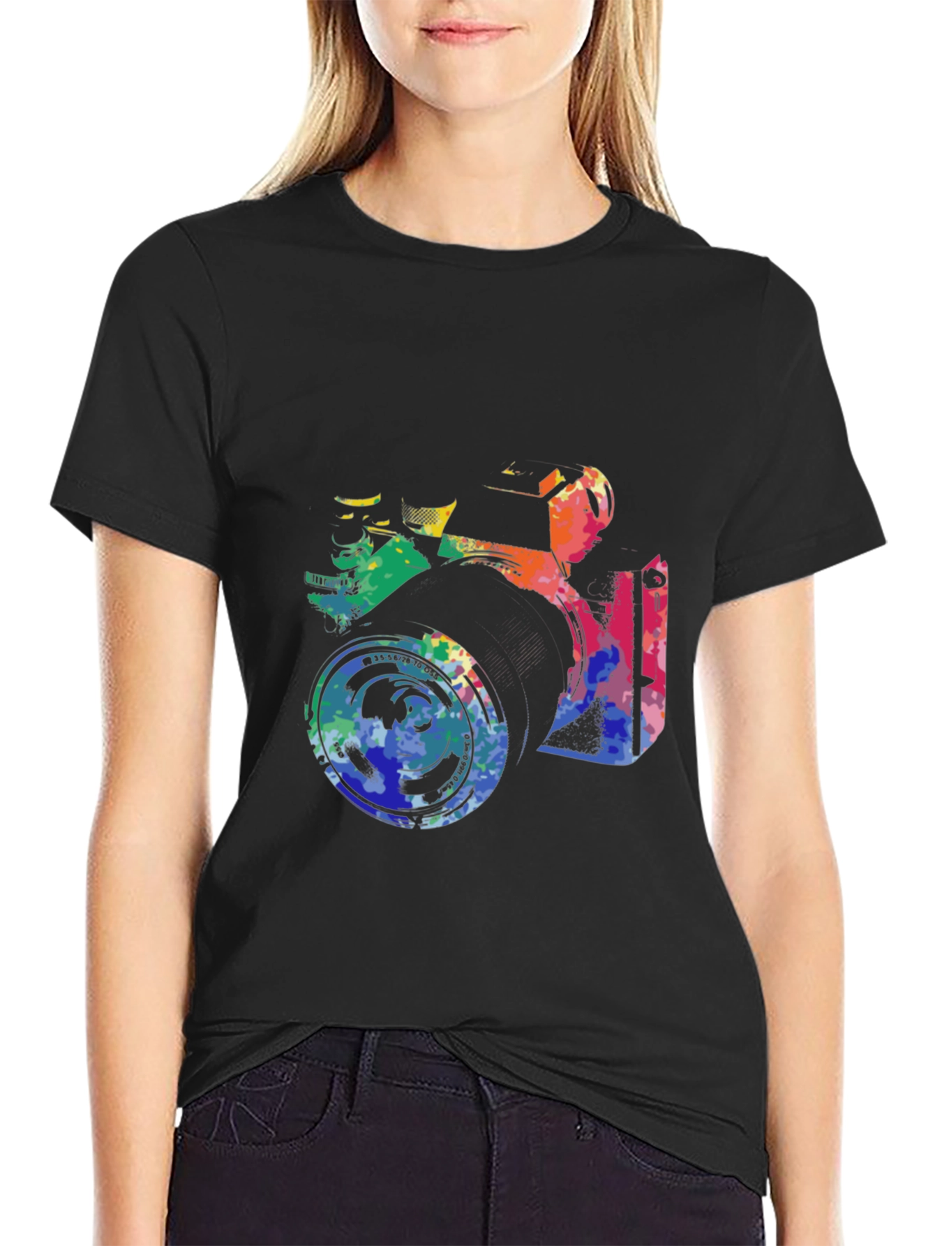 Retro Camera Graphic Tee - Artsy Black T-Shirt - 2