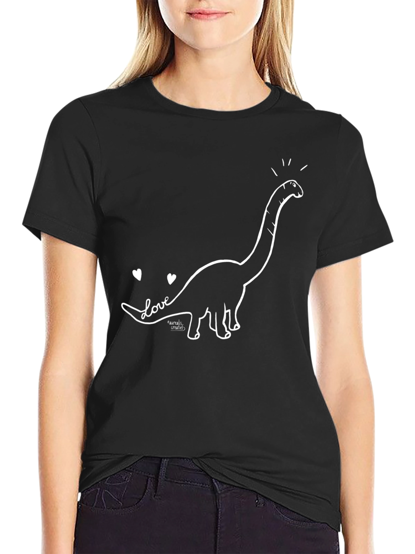 Black Dinosaur Love T-Shirt - Black Graphic Tee view 2