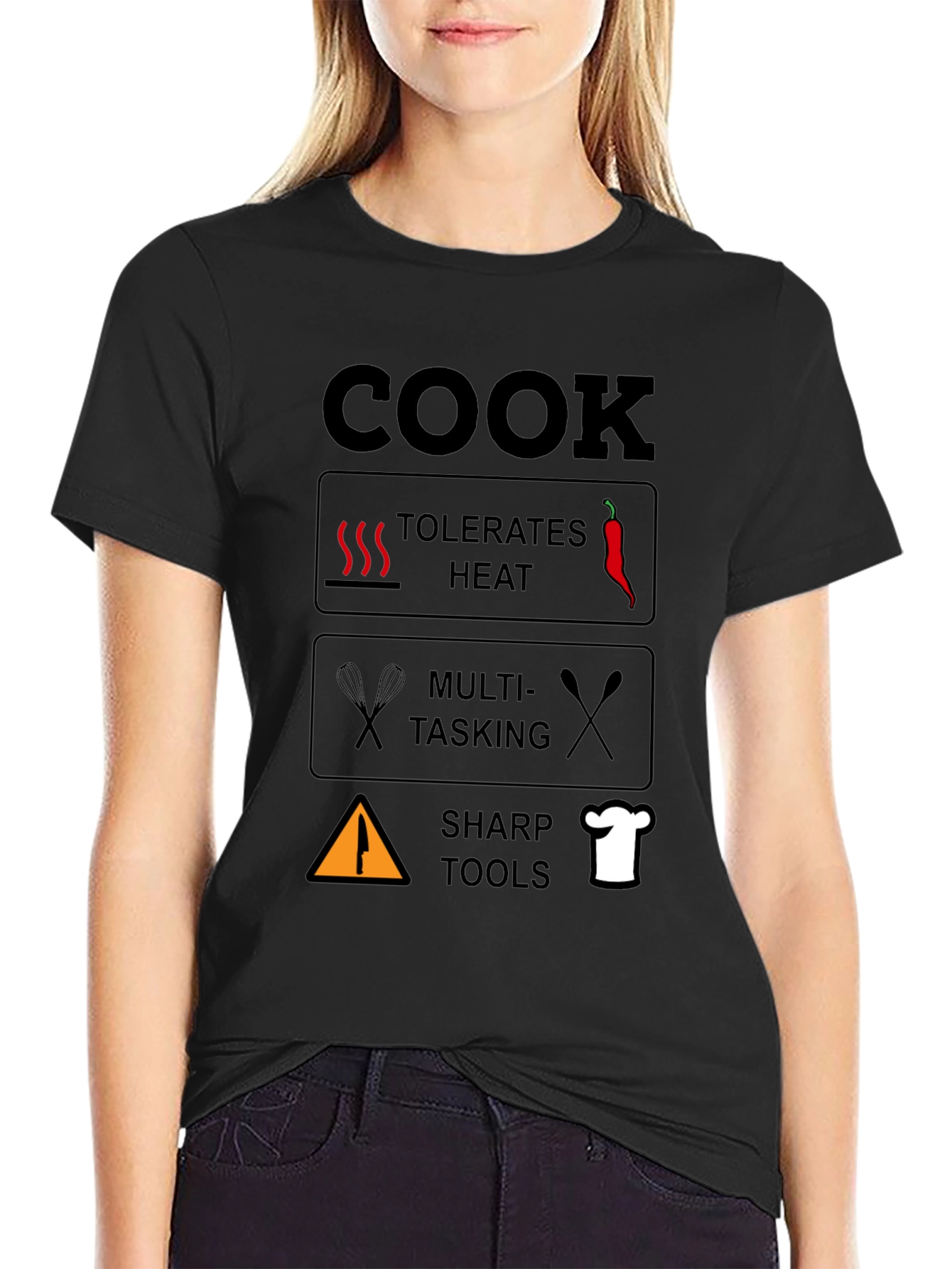 Black Cook T-Shirt: Tolerates Heat, Multi-Tasking, Sharp Tools view 2