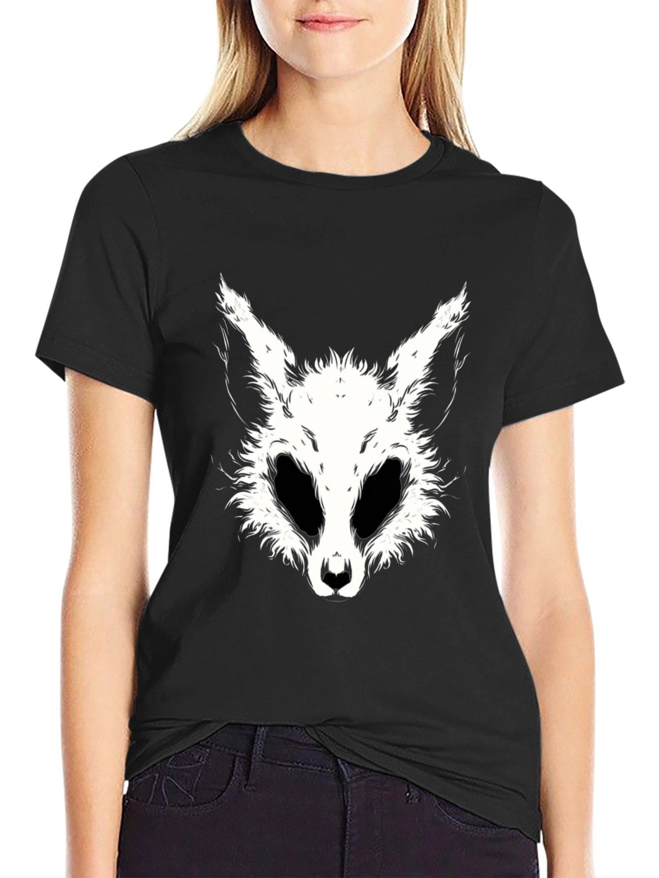Black Black T-Shirt with White Animal Face Graphic view 2