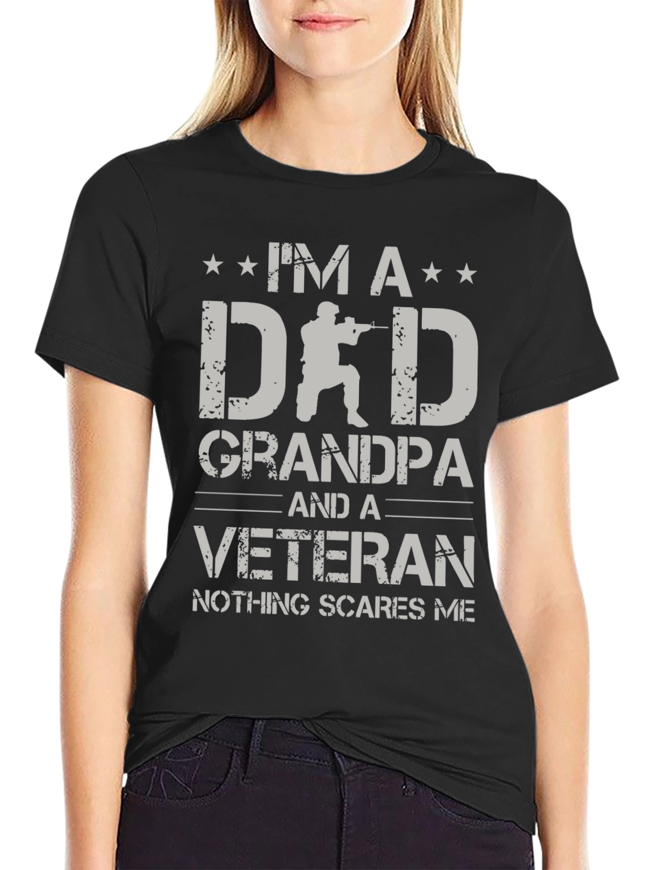 Black I'm a Dad Grandpa Veteran T-Shirt view 2