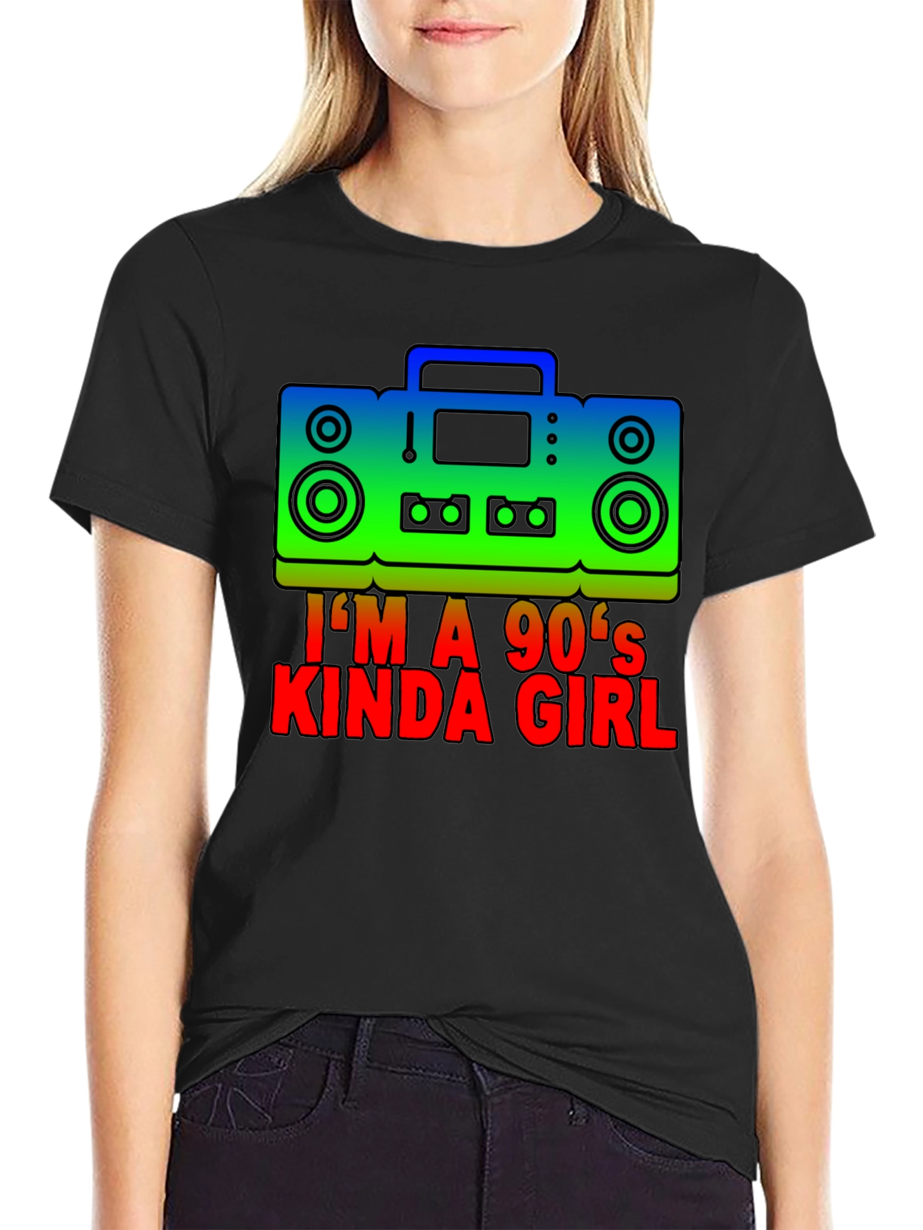Black I'm a 90's Kinda Girl Retro Boombox T-Shirt view 2