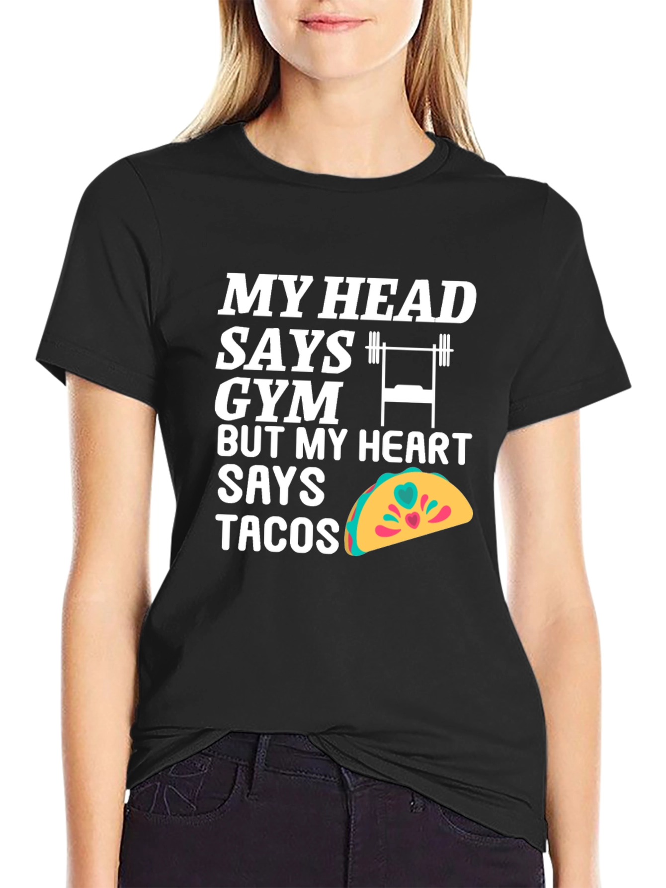 Black Funny Gym and Taco Lover T-Shirt view 2