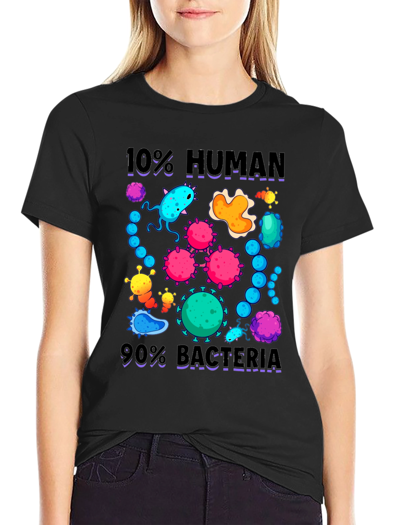 Black 10% Human 90% Bacteria Graphic T-Shirt view 2