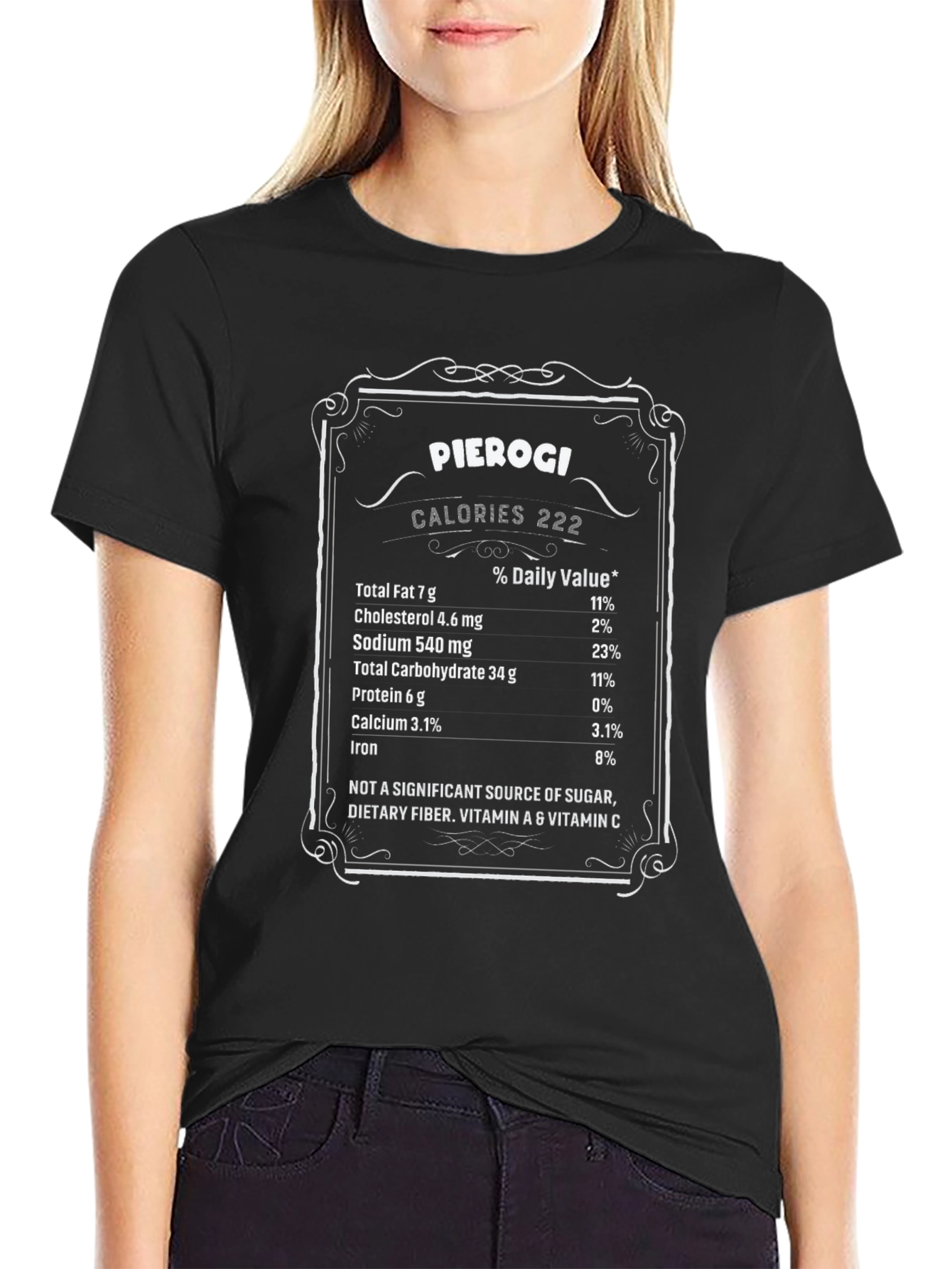 Black Pierogi Nutrition Facts Black T-Shirt Funny Foodie Tee view 2