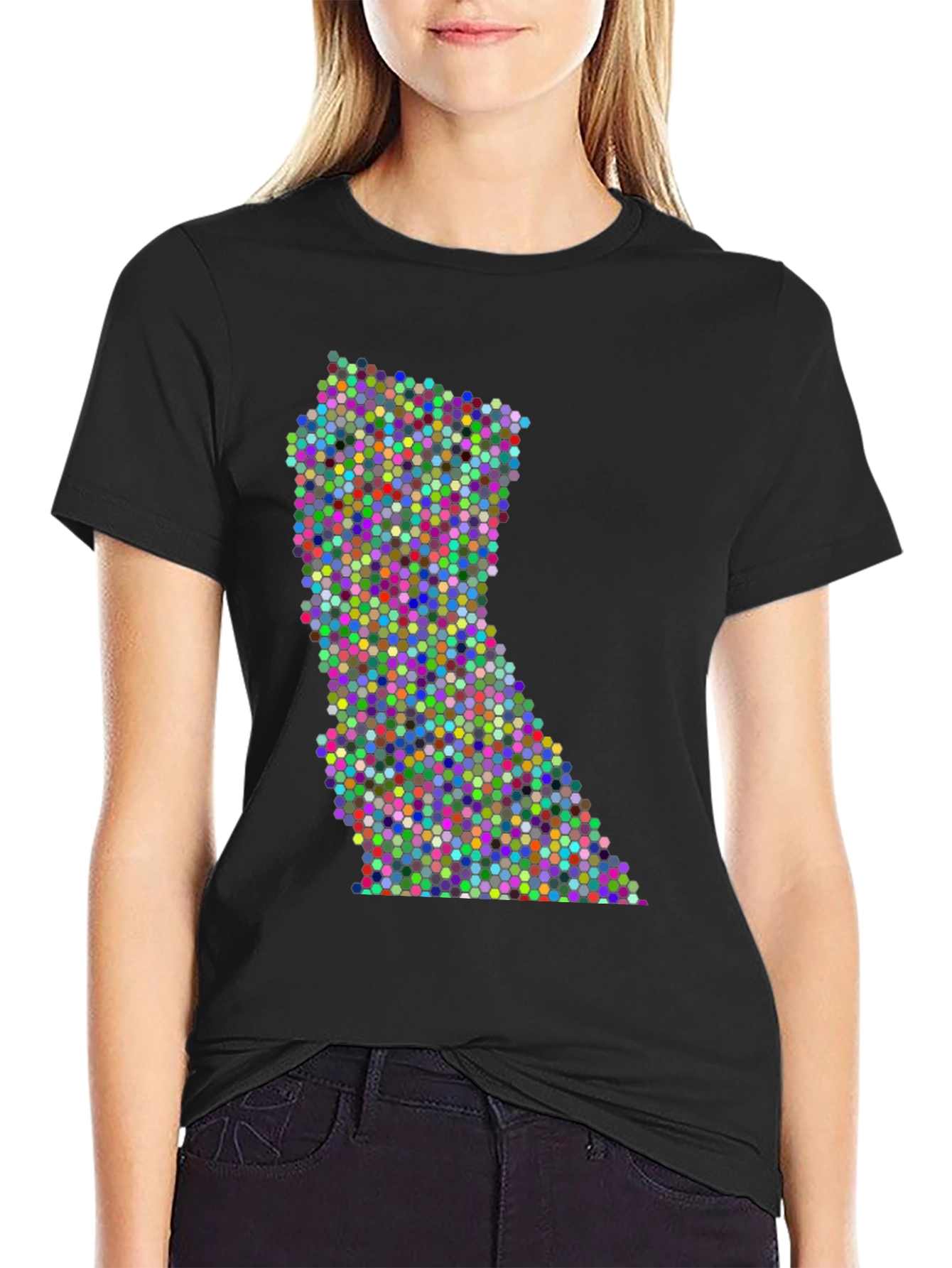 Black Colorful Dot Pattern State Graphic Tee view 2