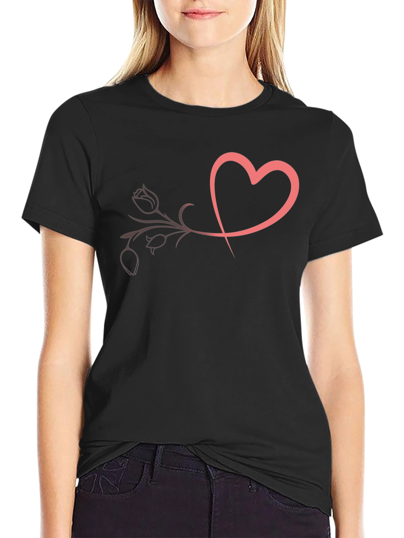 Black Heart & Rose Graphic Tee - Black view 2
