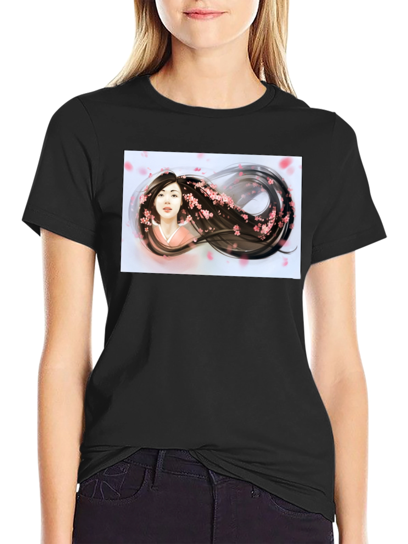 Black Sakura Dream T-Shirt - Artistic Graphic Tee view 2