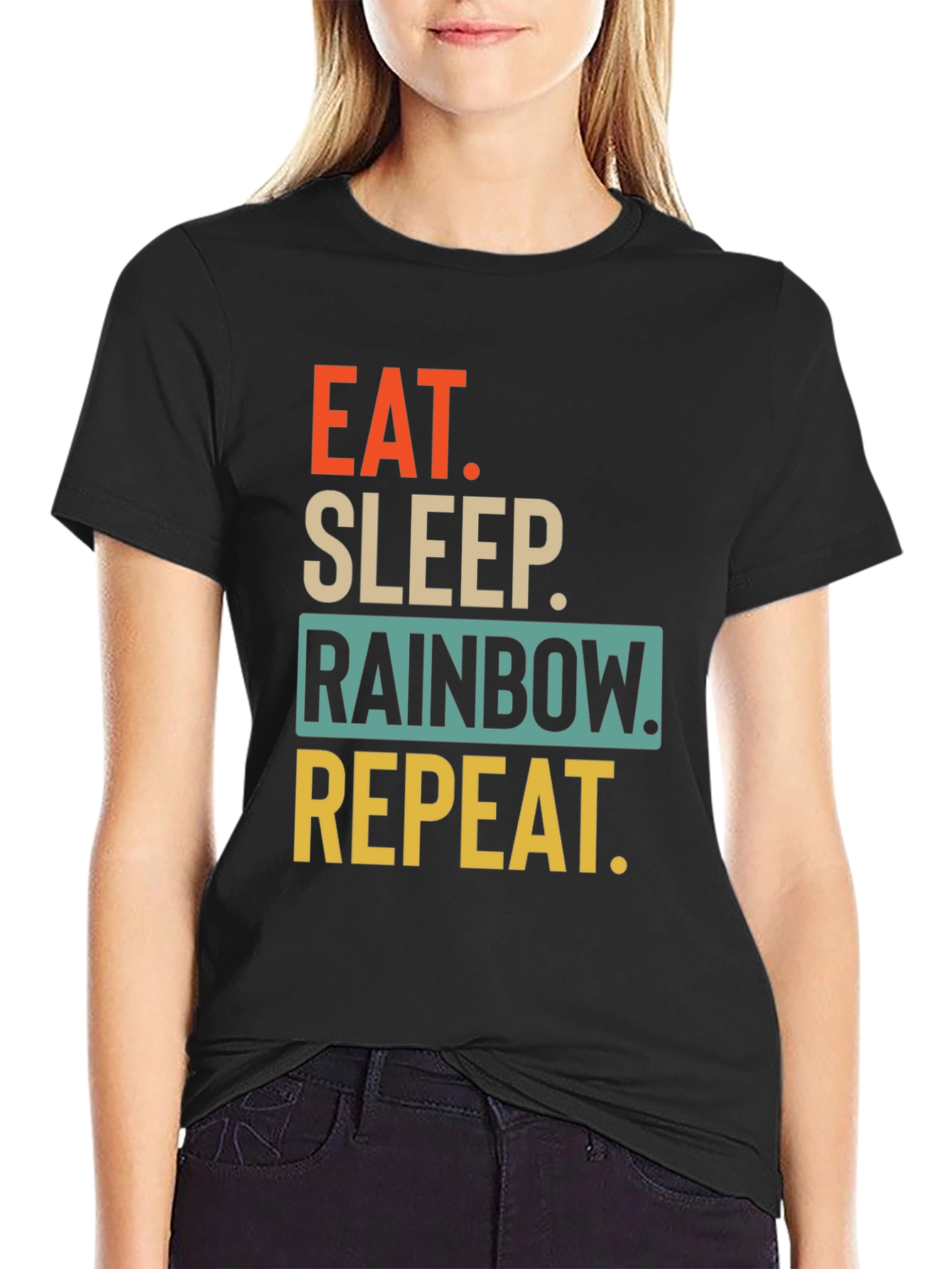Black Eat Sleep Rainbow Repeat Graphic T-Shirt view 2