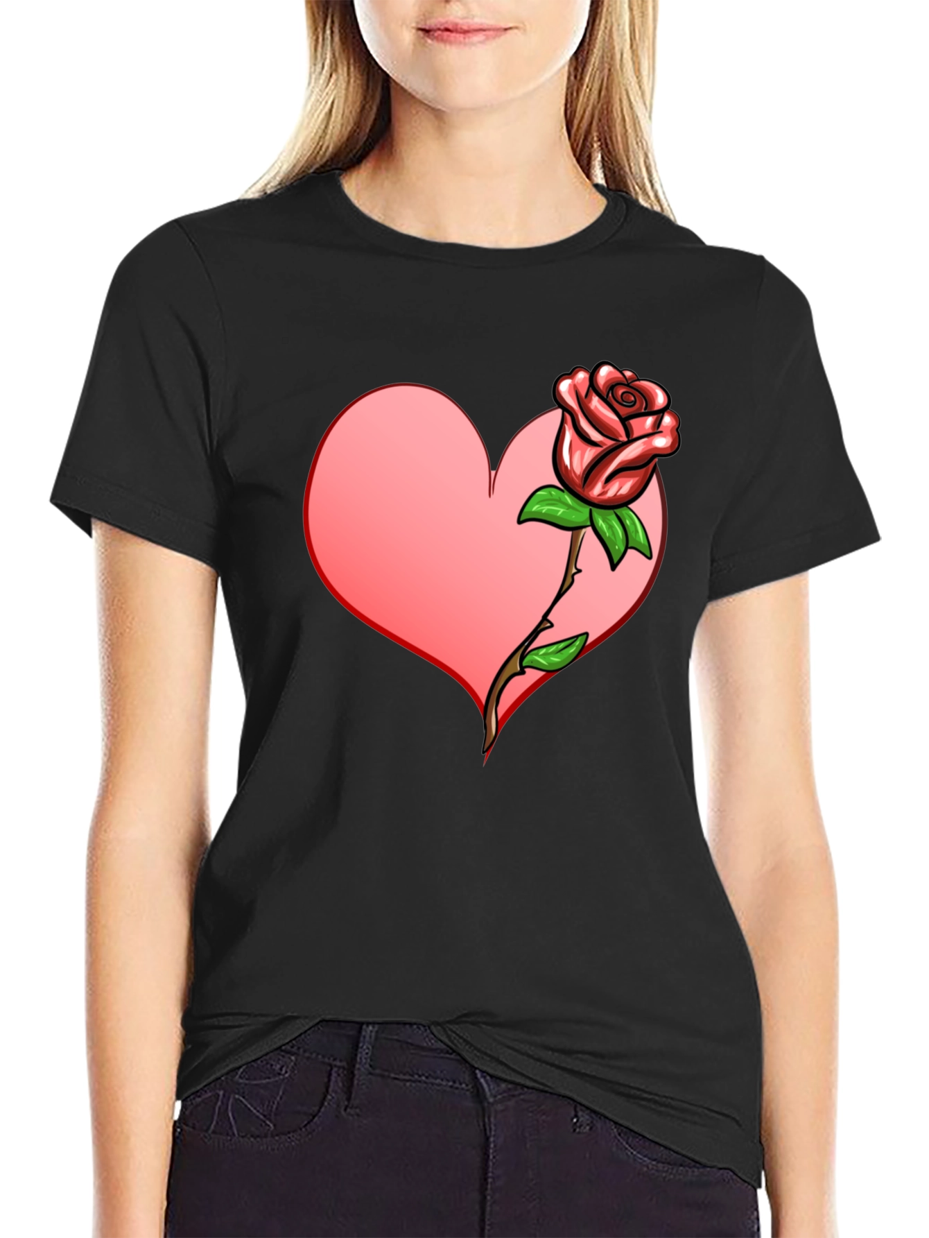 Black Heart & Rose Graphic T-Shirt view 2