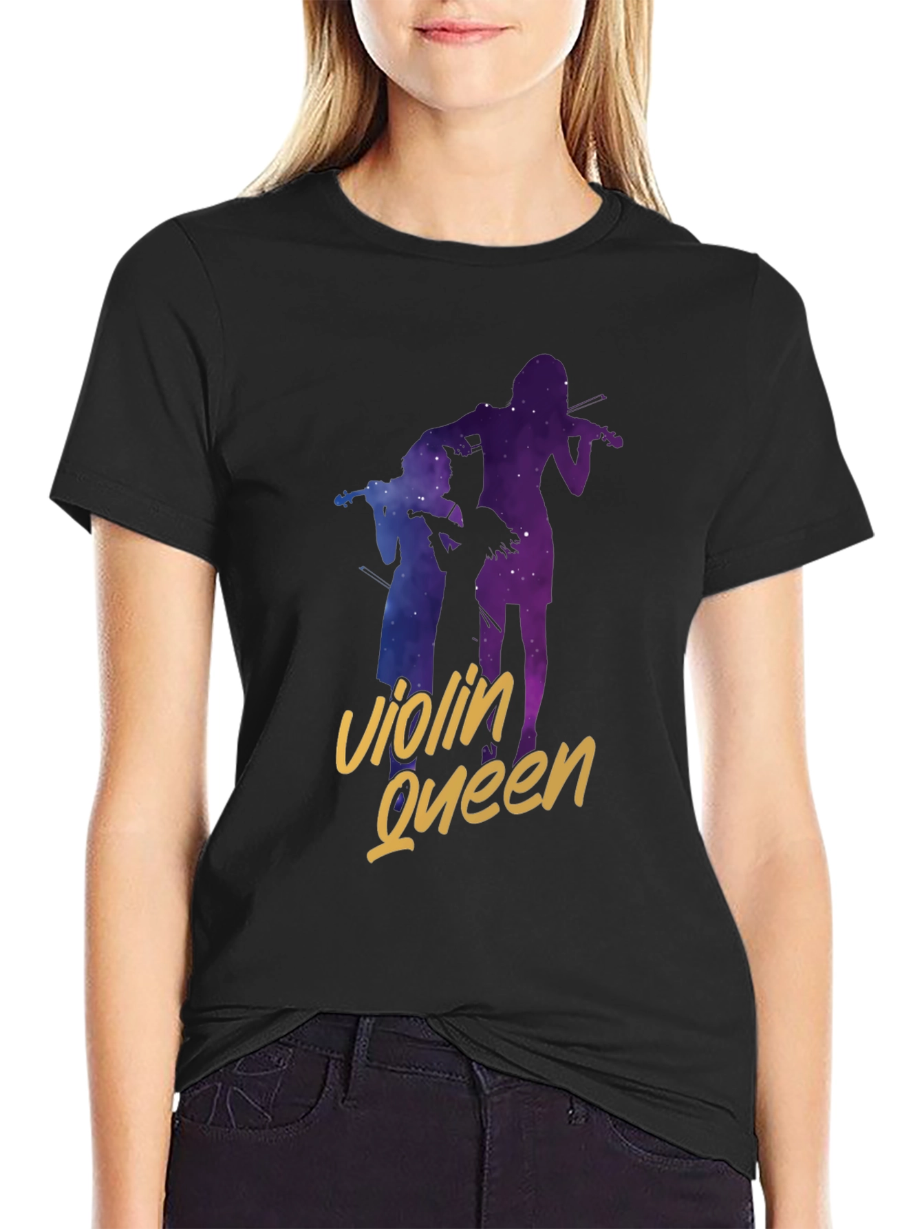 Black Violin Queen Black T-Shirt - Music Lover Tee view 2