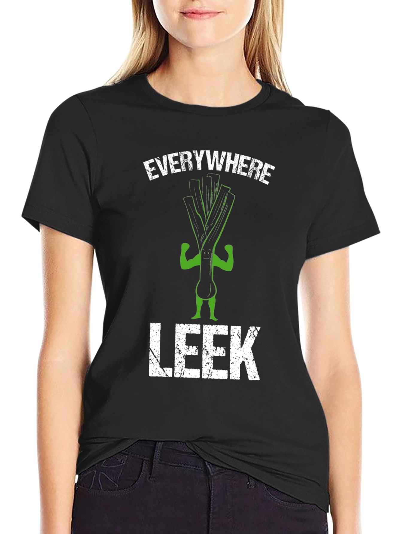 Black Everywhere Leek T-Shirt - Funny Vegetarian Pun Tee view 2