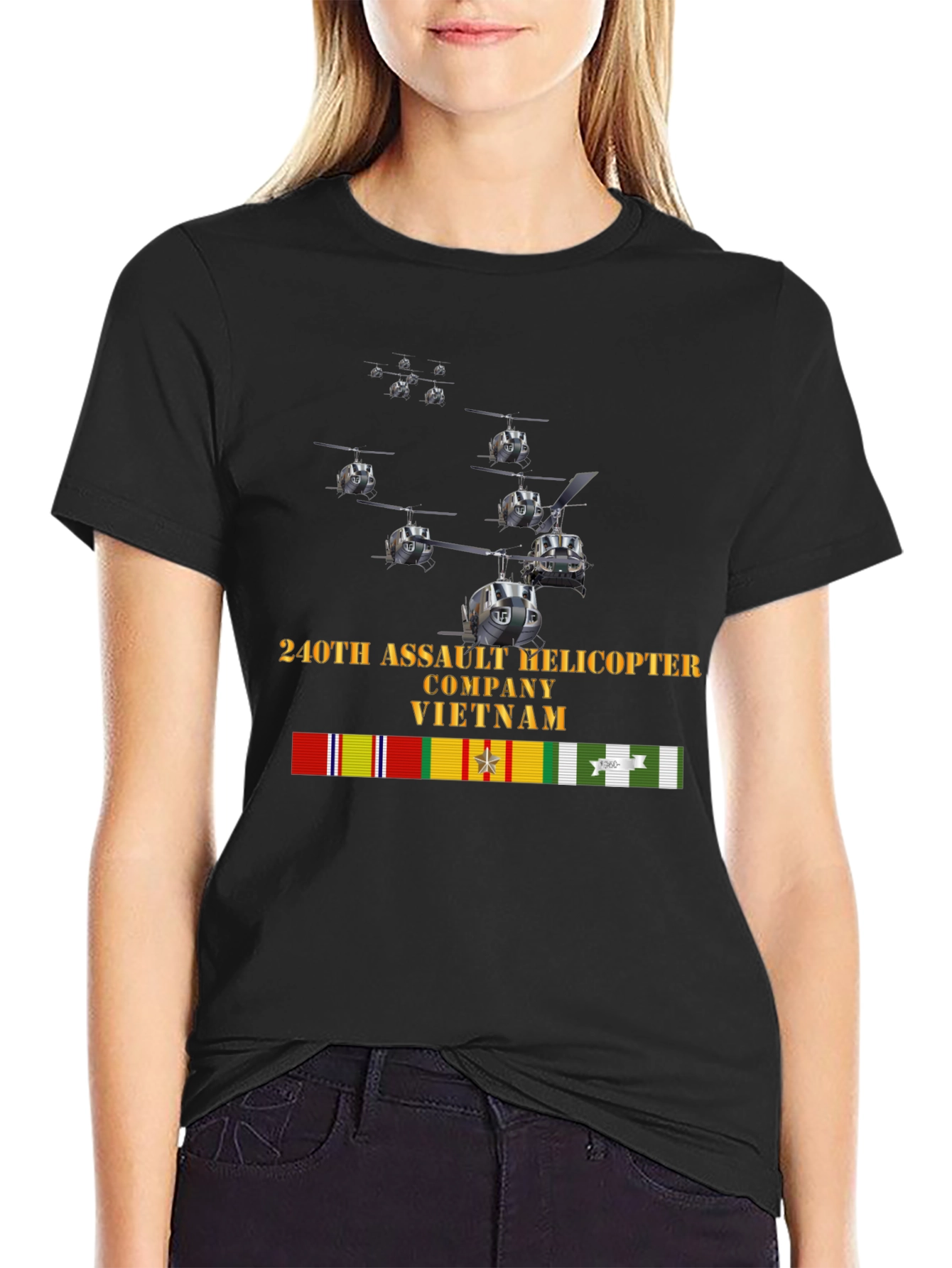 Black 240th Assault Helicopter Company Vietnam T-Shirt view 2