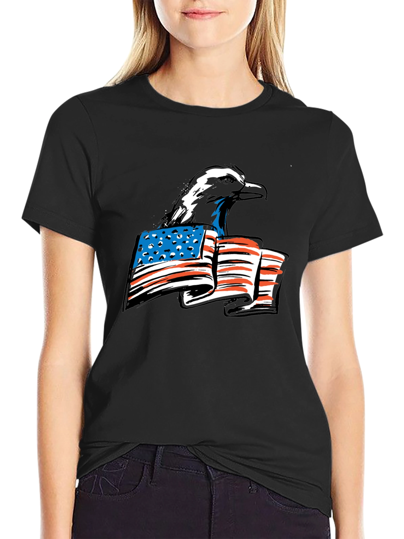 Black Bald Eagle American Flag Graphic Tee view 2