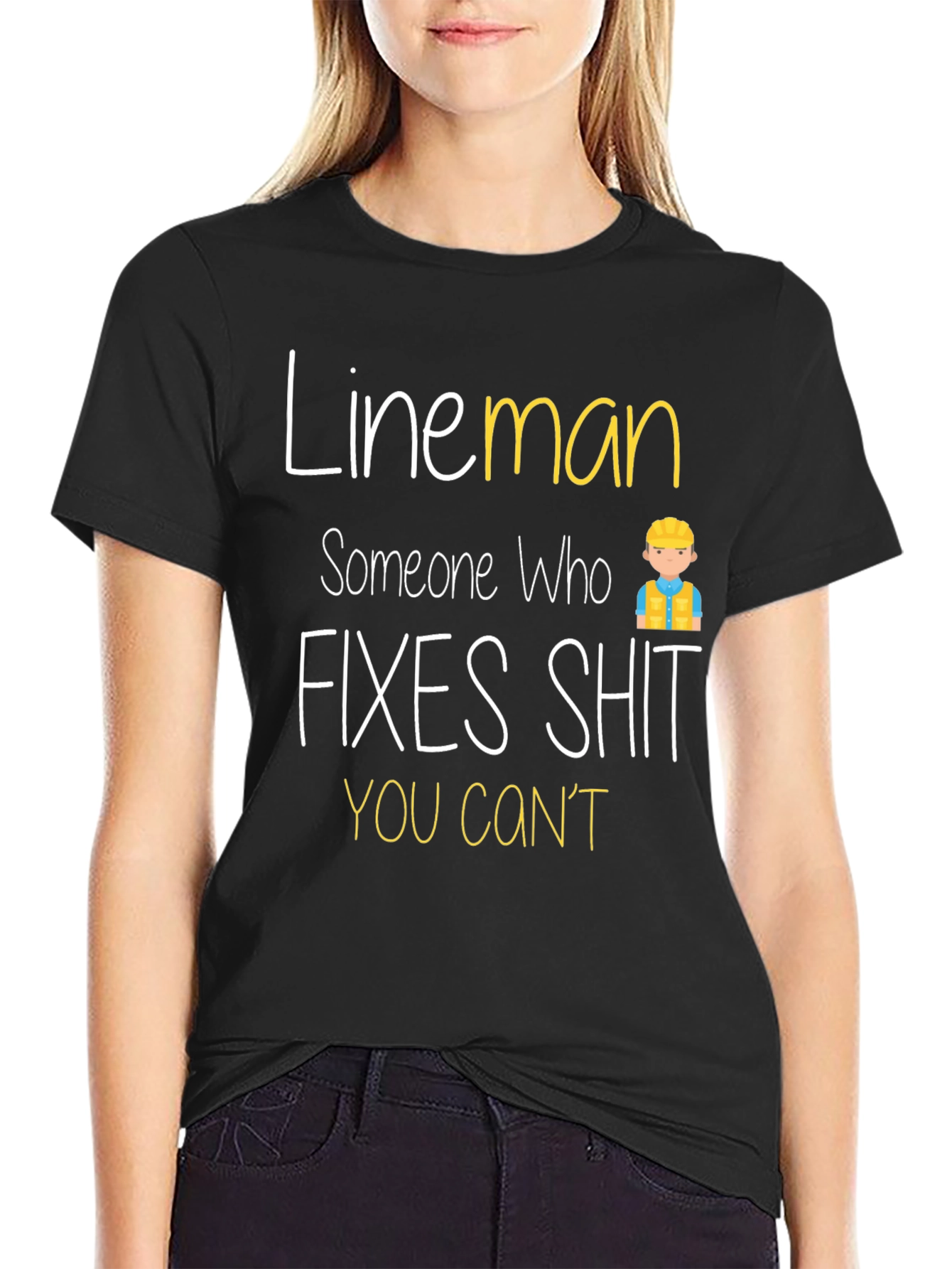 Black Lineman Fixes Shit You Can't T-Shirt view 2