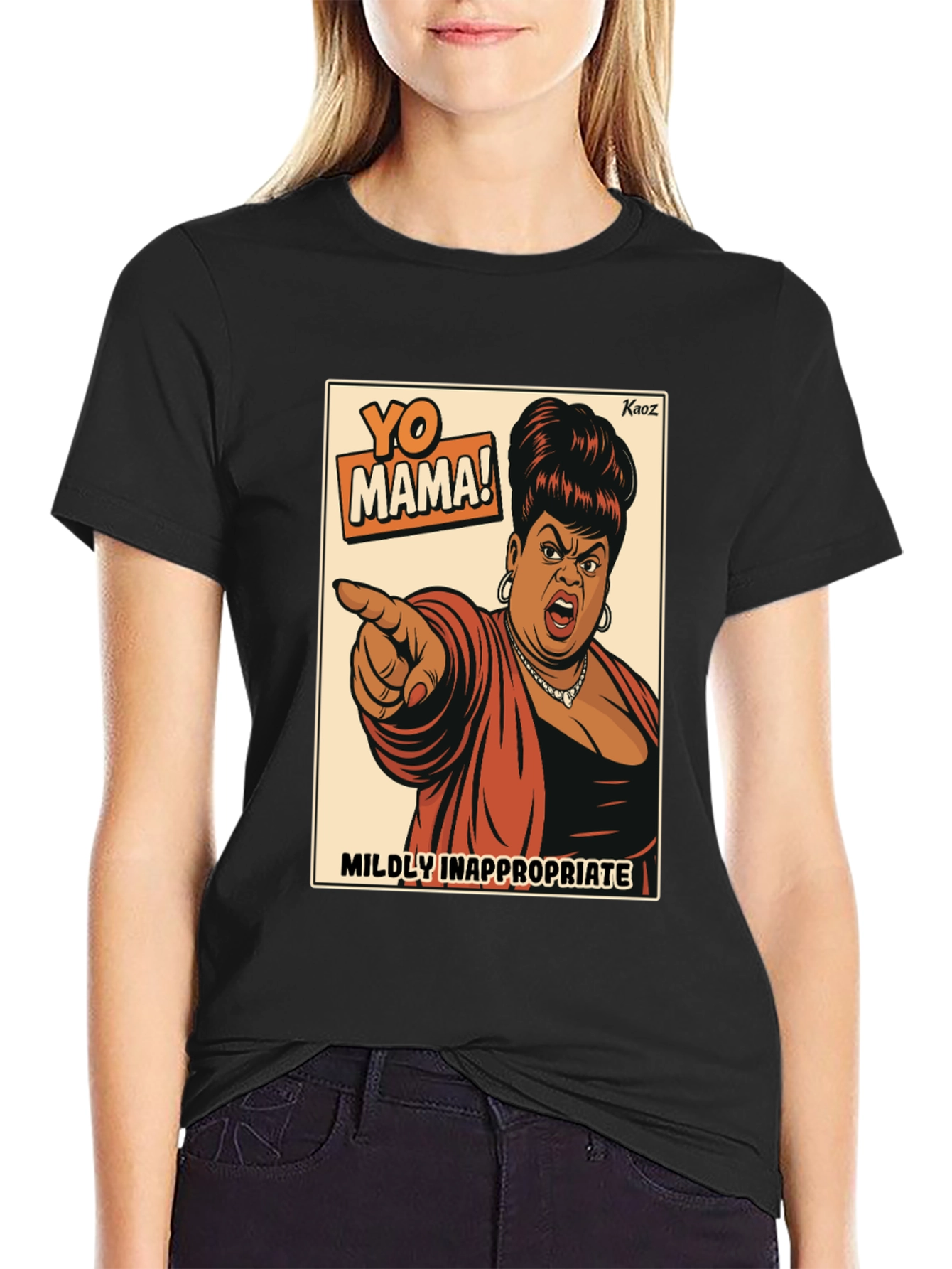 Black Yo Mama! Graphic T-Shirt - Mildly Inappropriate Humor view 2