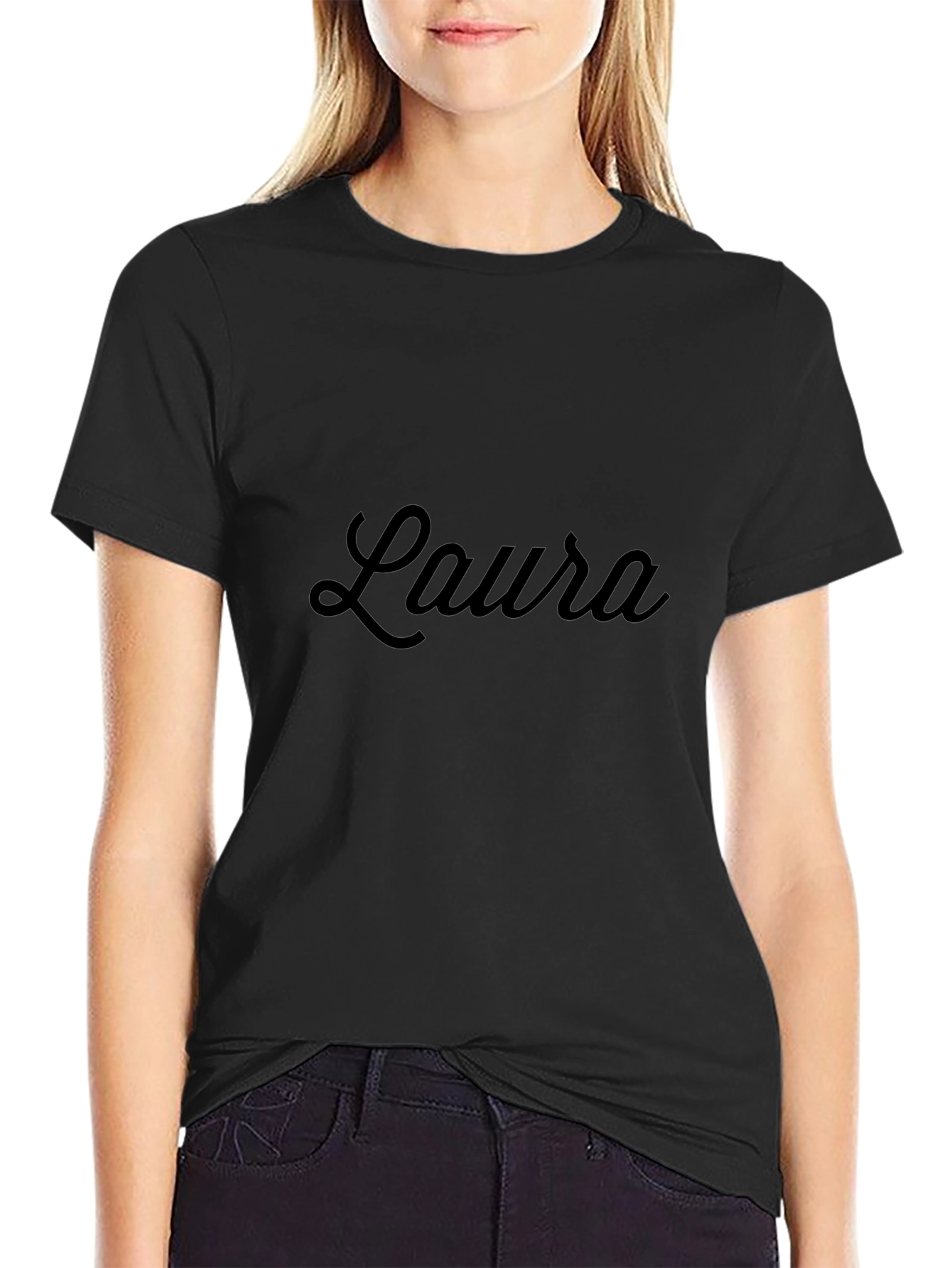 Black Laura Script Black T-Shirt - Personalized Gift view 2