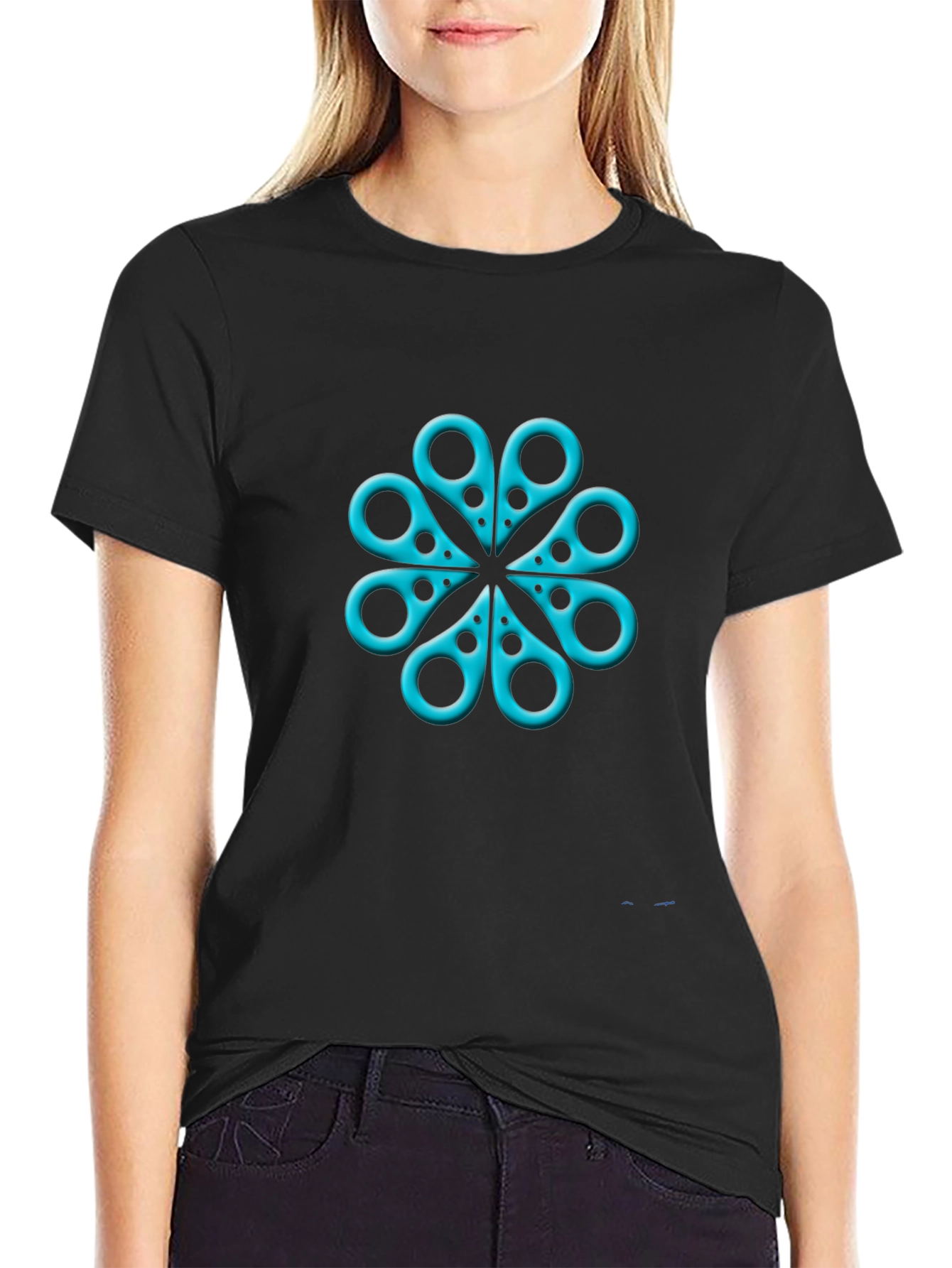 Black Cyan Scissors Floral Tee - Unique Graphic Design view 2