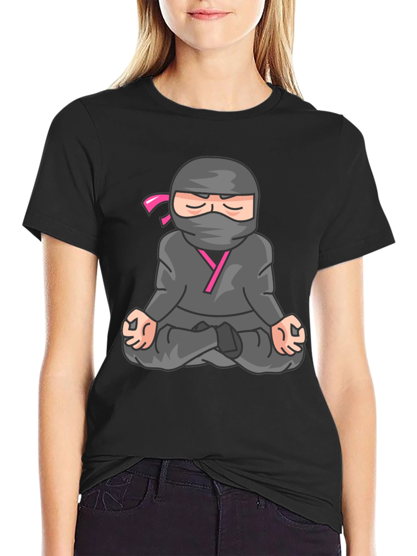 Black Meditating Ninja Graphic Tee - Black T-Shirt view 2