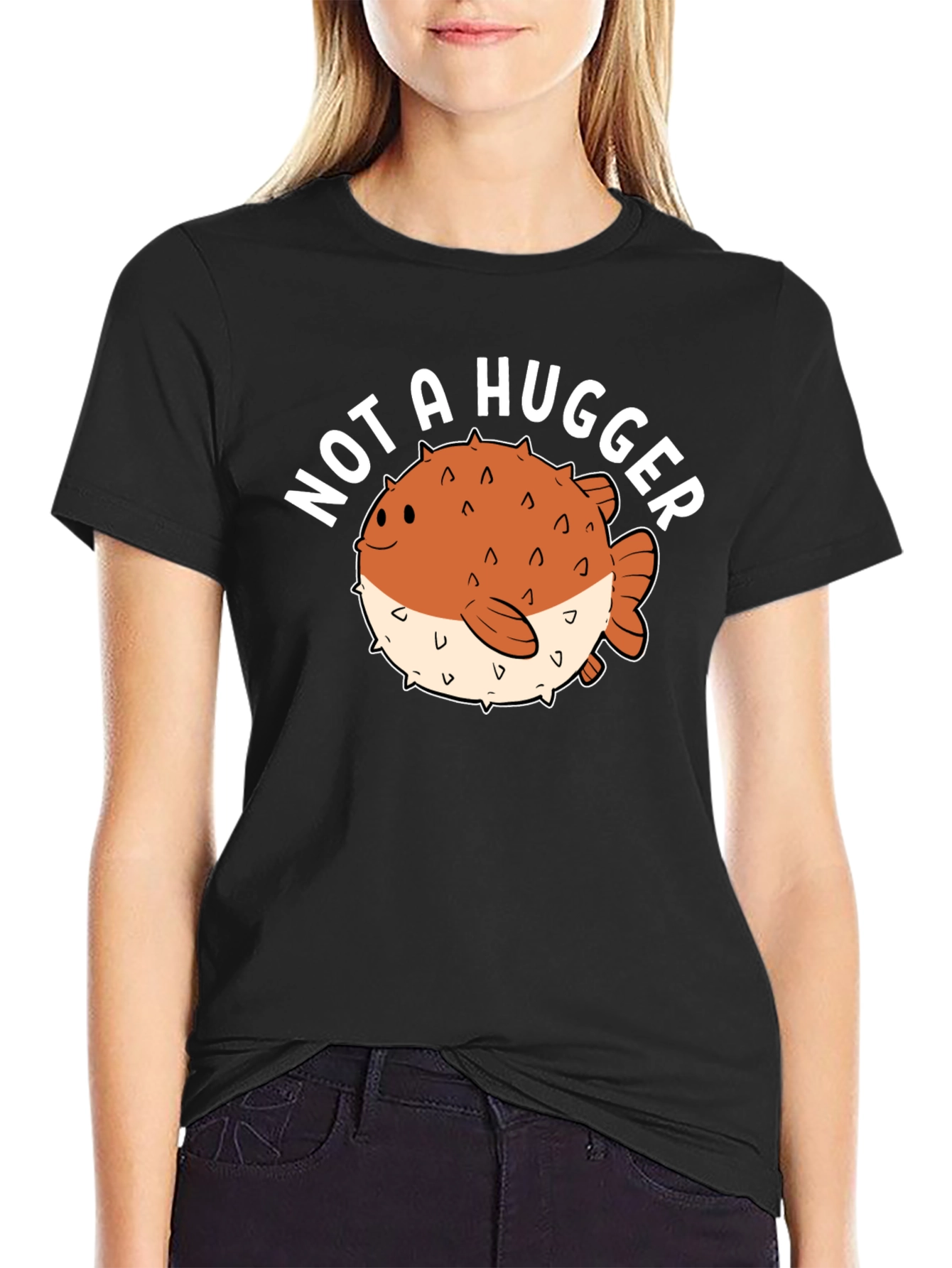 Black Not a Hugger Pufferfish Graphic Tee - Black view 2