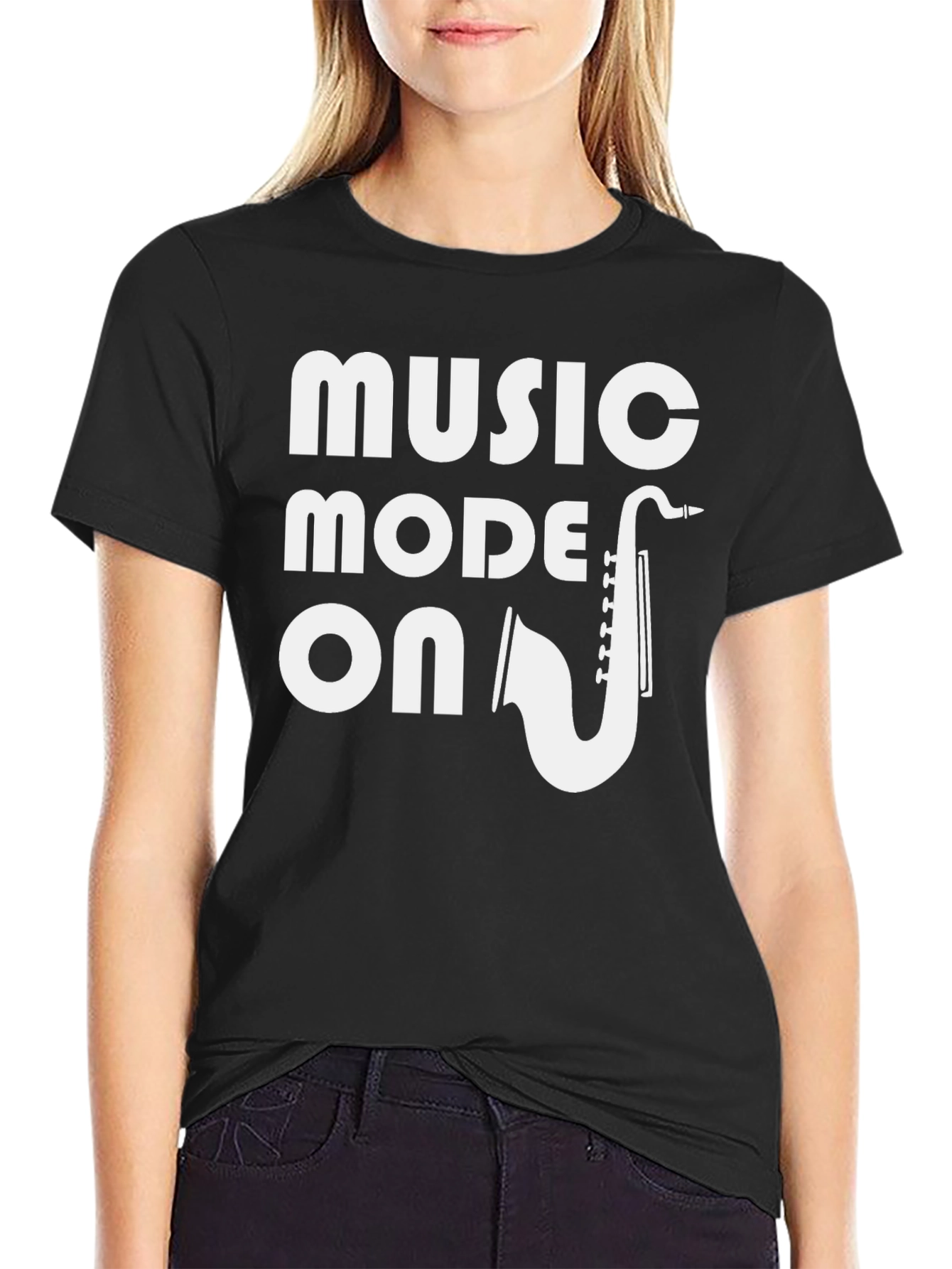 Black Music Mode On Black T-Shirt view 2