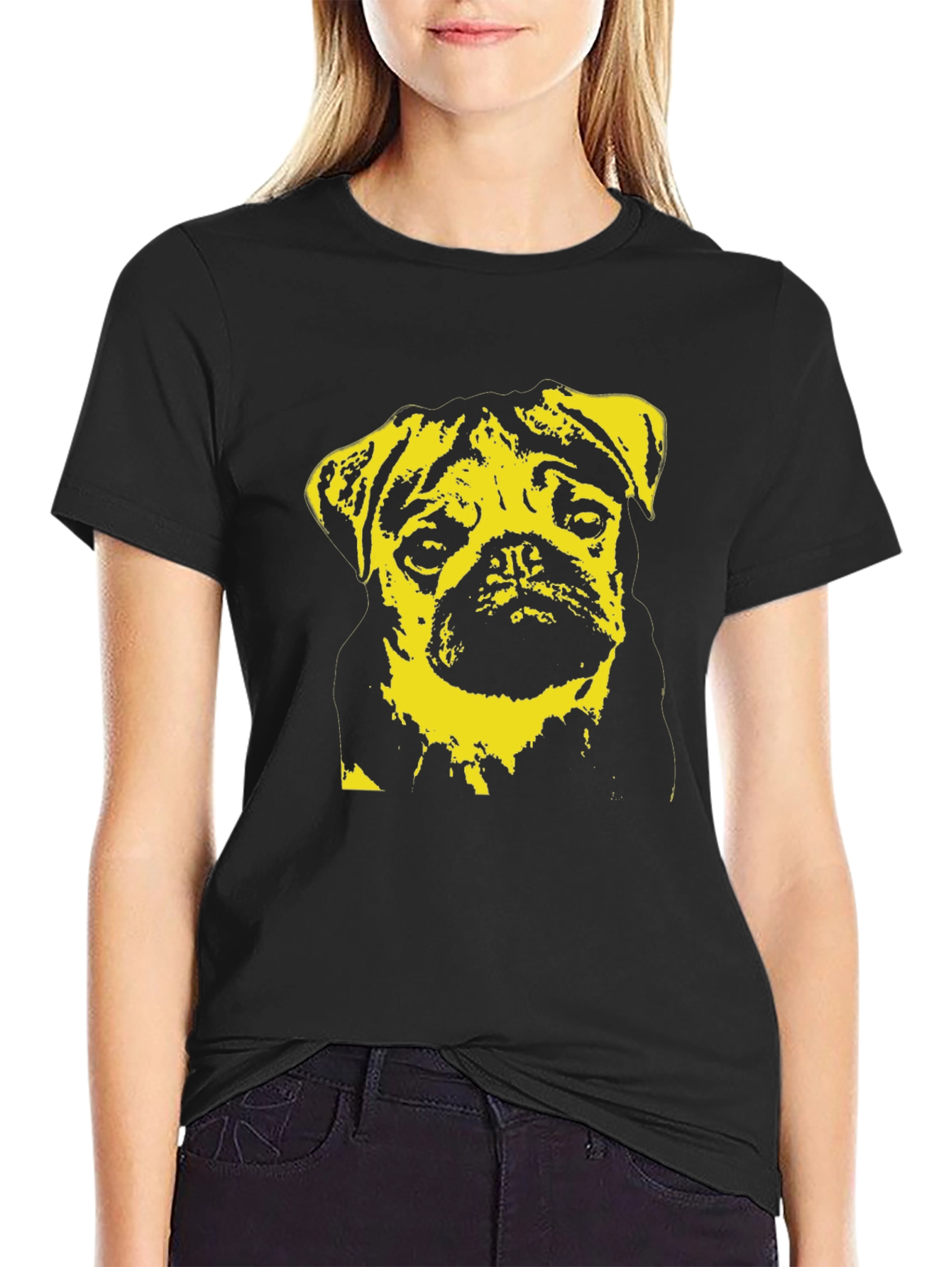 Black Pug Portrait Graphic Tee - Trendy Dog Lover Shirt view 2