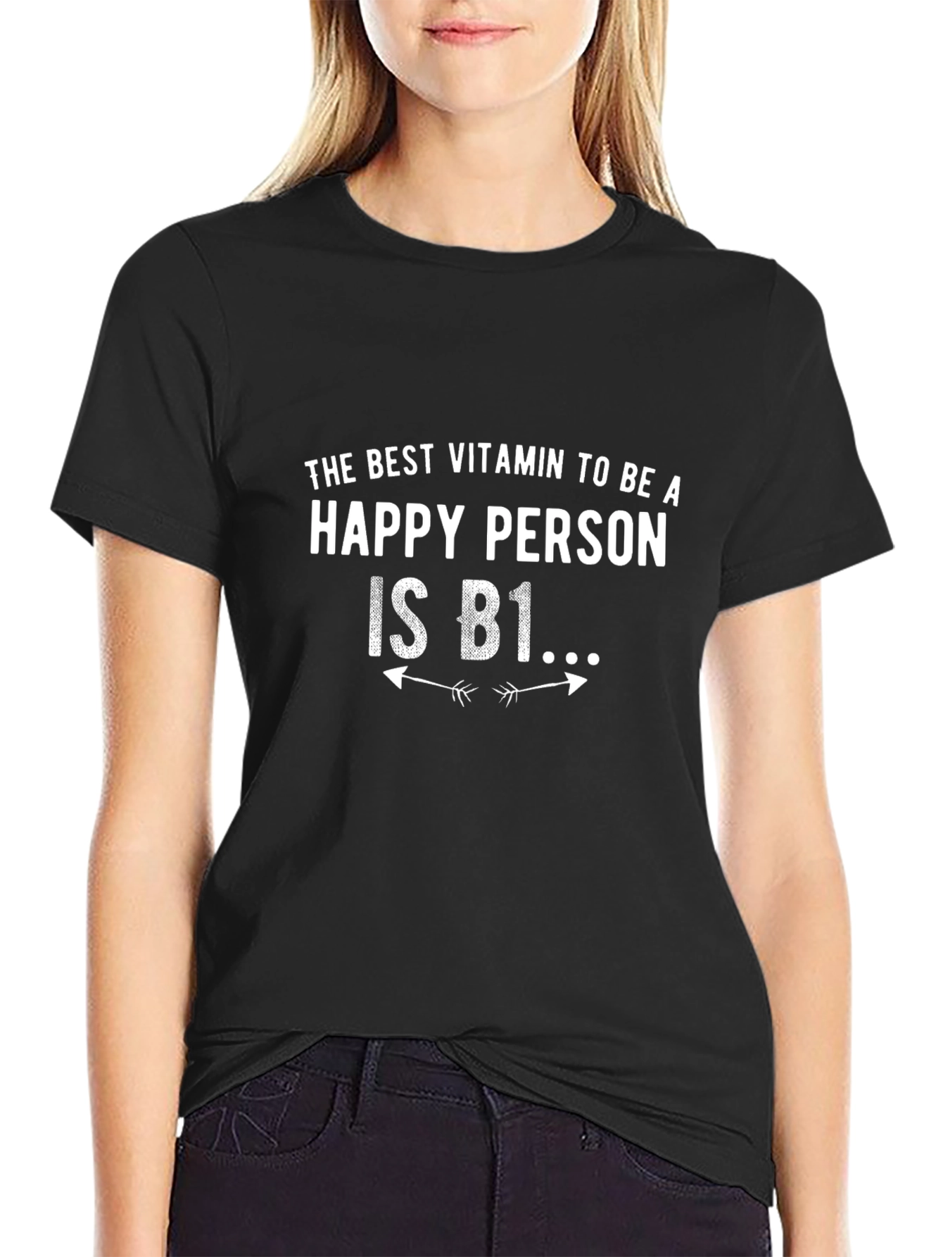 Black Funny Vitamin B1 Be Happy T-Shirt view 2