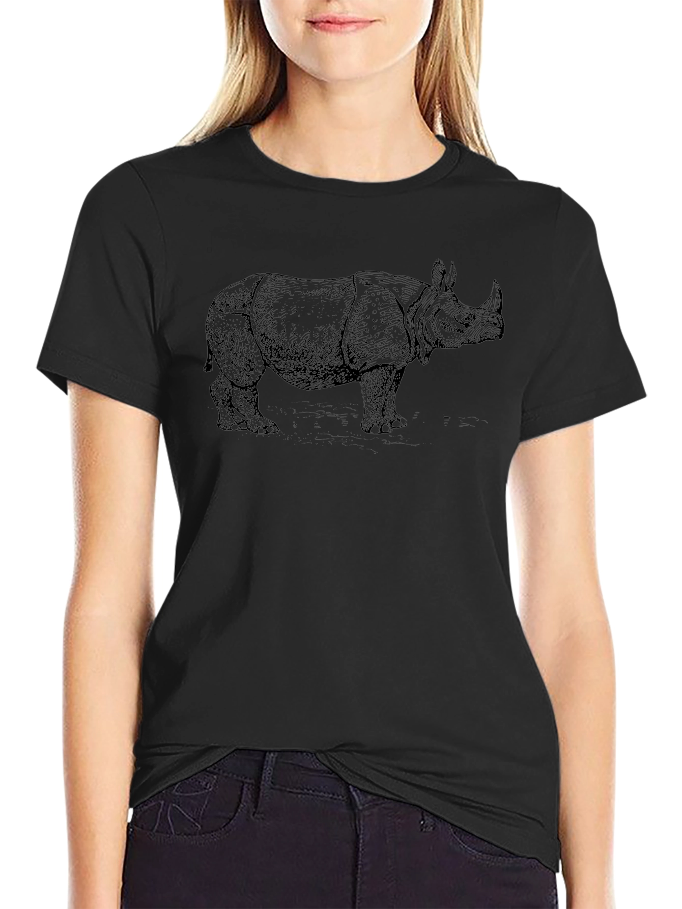 Black Rhino Graphic Tee - Black Cotton T-Shirt view 2