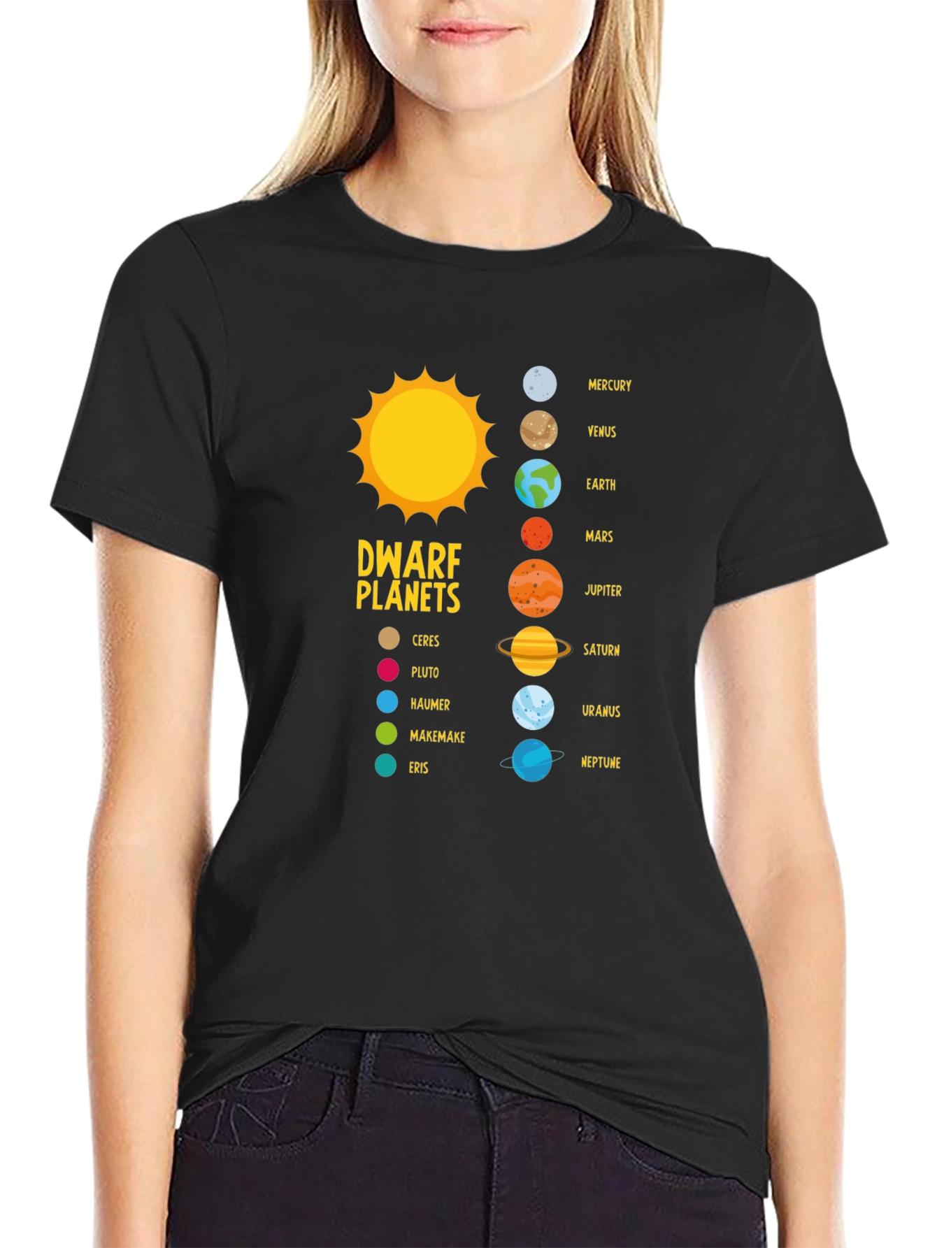 Black Solar System Planets Graphic T-Shirt view 2