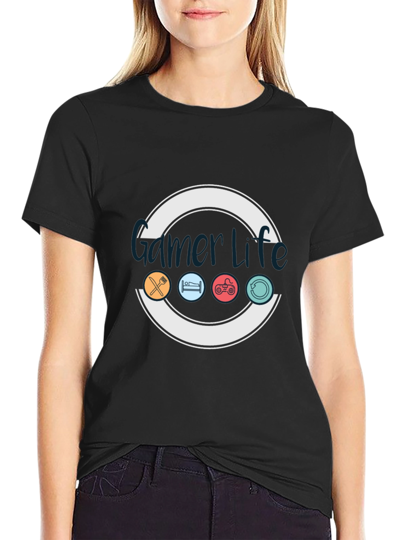 Black Gamer Life Graphic T-Shirt - Eat, Sleep, Game, Repeat! view 2