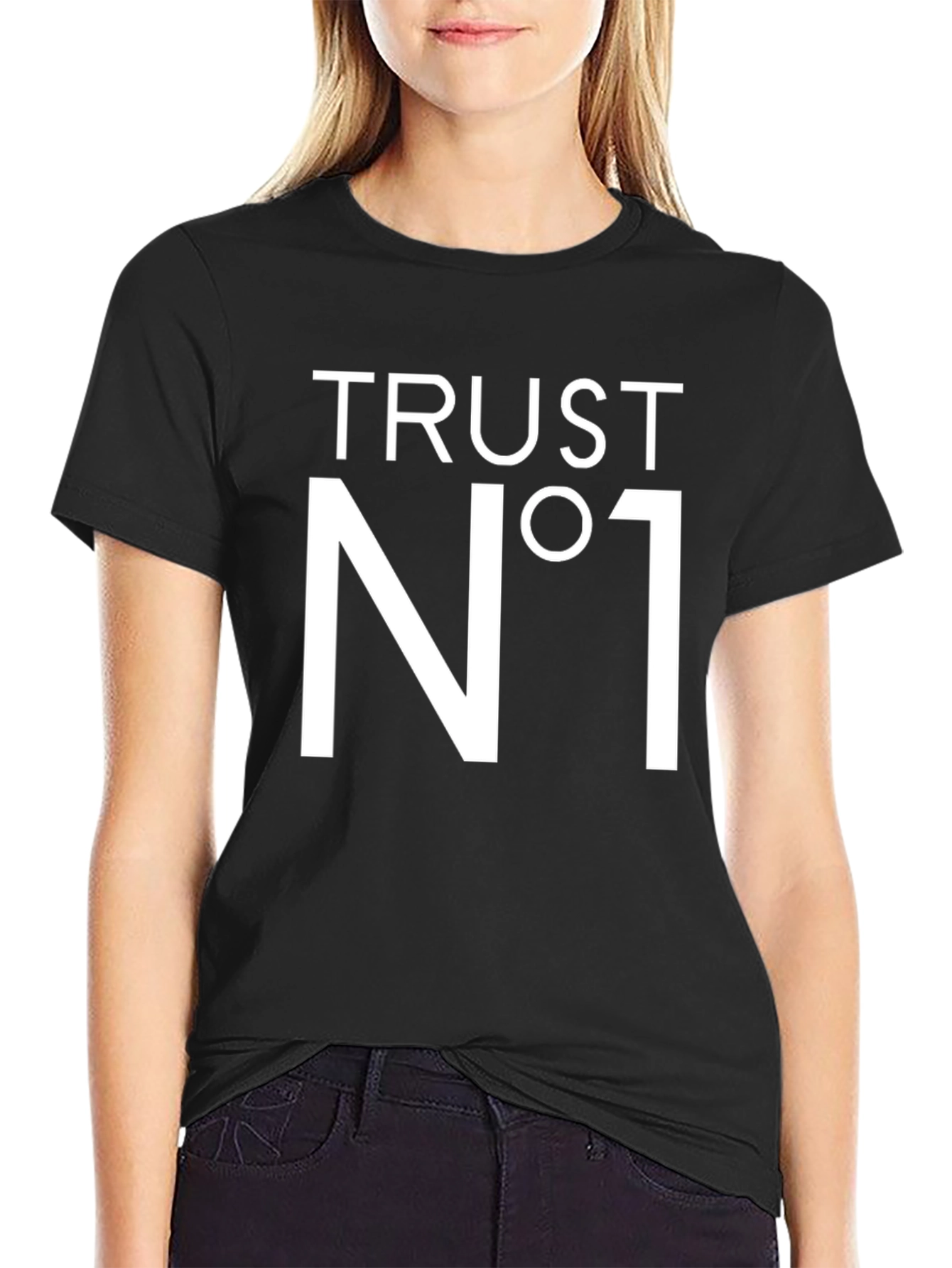 Black Trust No One Black Graphic T-Shirt view 2