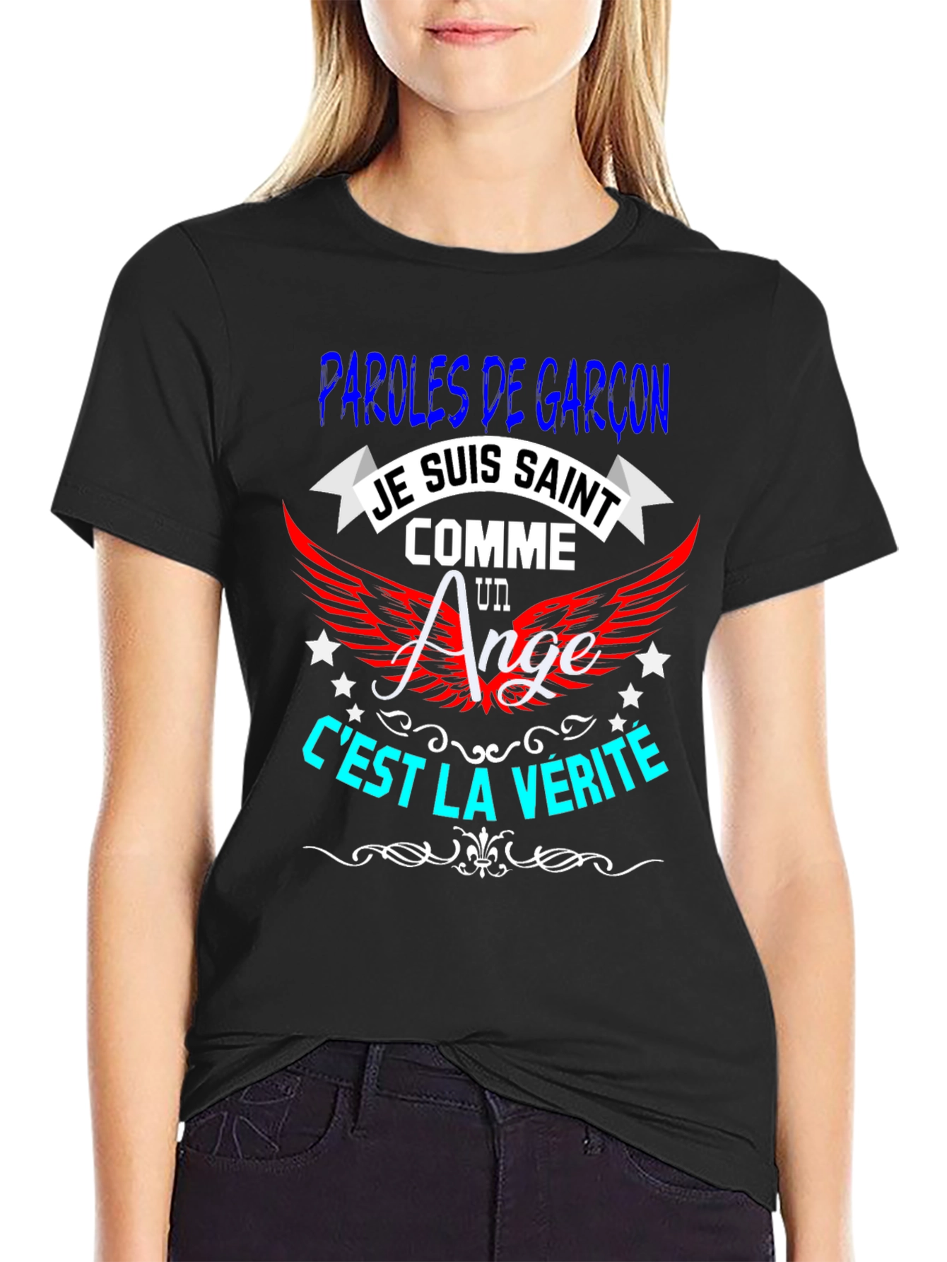 Black Je Suis Saint T-Shirt - Men's Black Graphic Tee view 2
