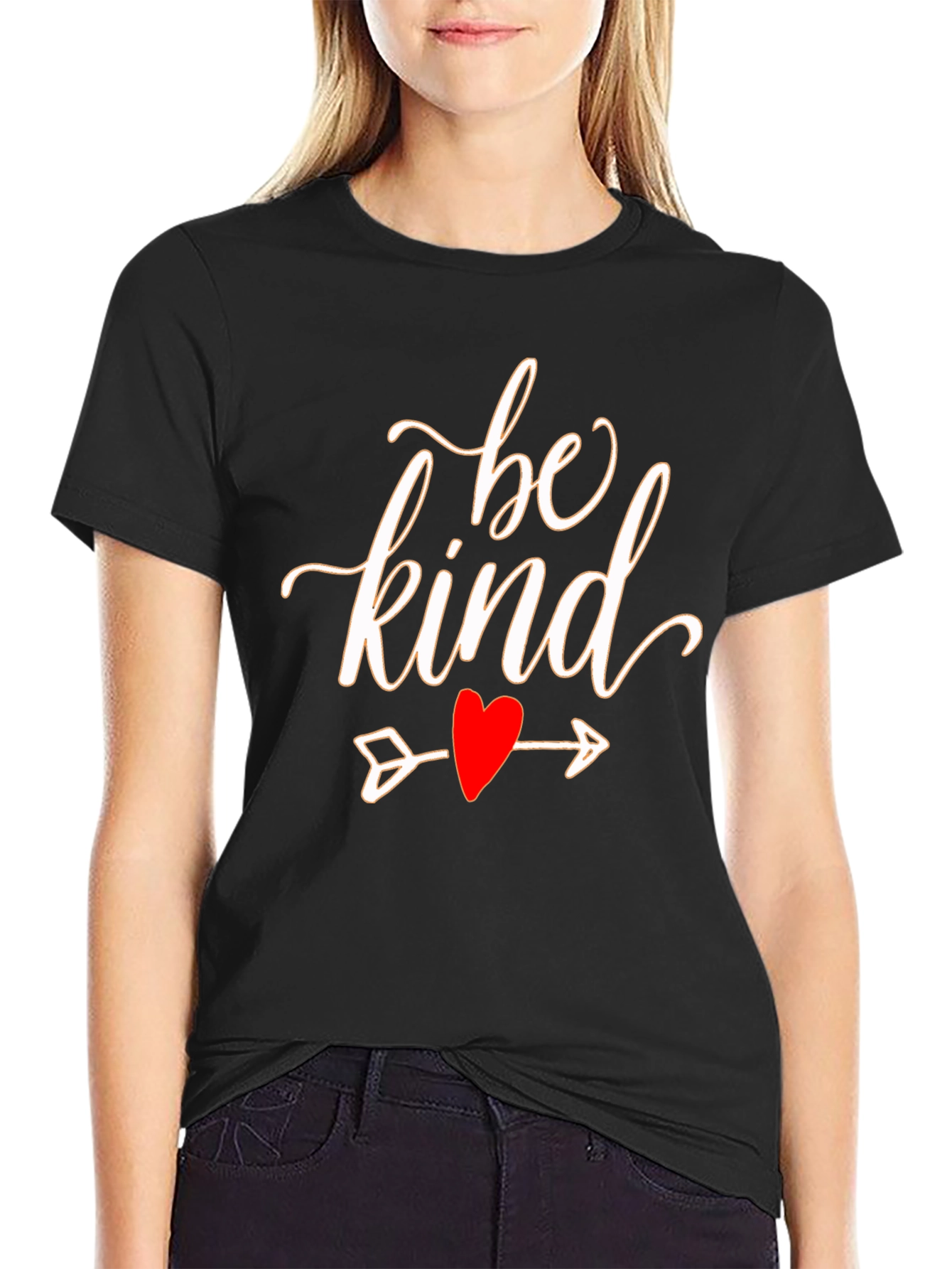 Black Be Kind Heart Arrow Graphic Black T-Shirt view 2