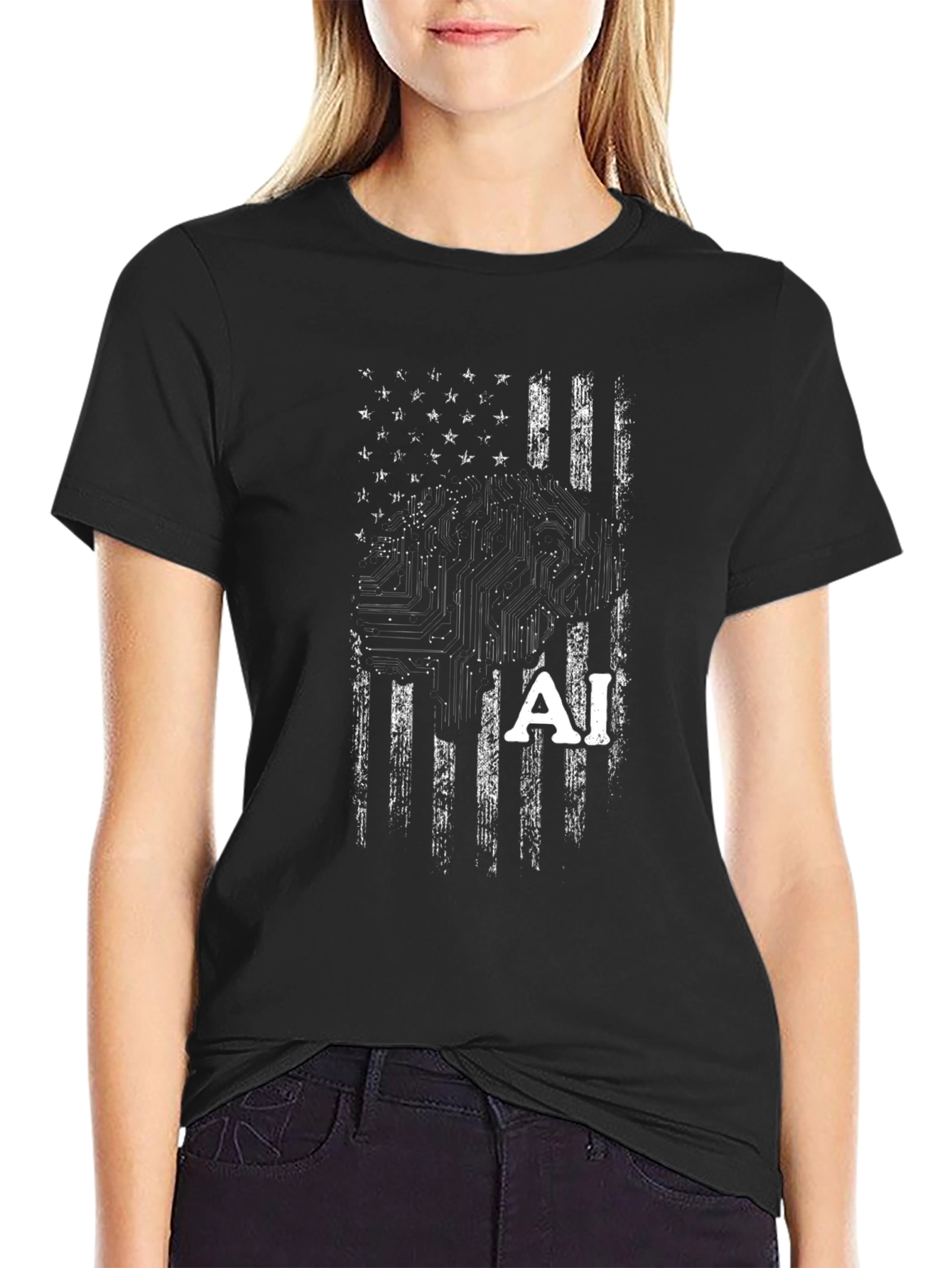 Black AI Flag Graphic T-Shirt view 2