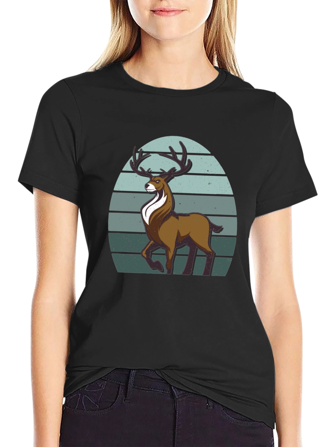 Black Retro Deer T-Shirt - Vintage Style Graphic Tee view 2