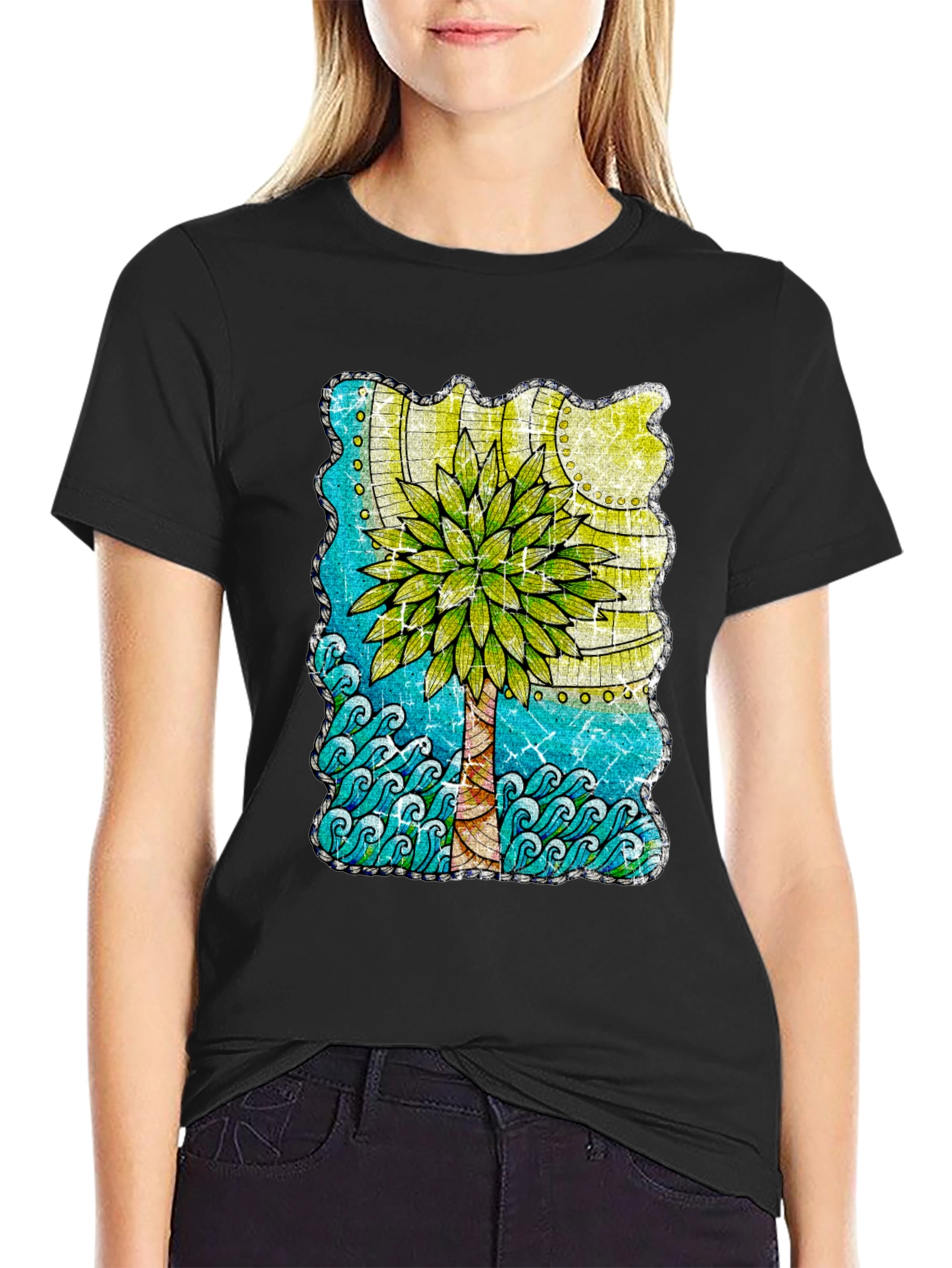 Black Palm Tree Graphic T-Shirt - Tropical Beach Vibes view 2