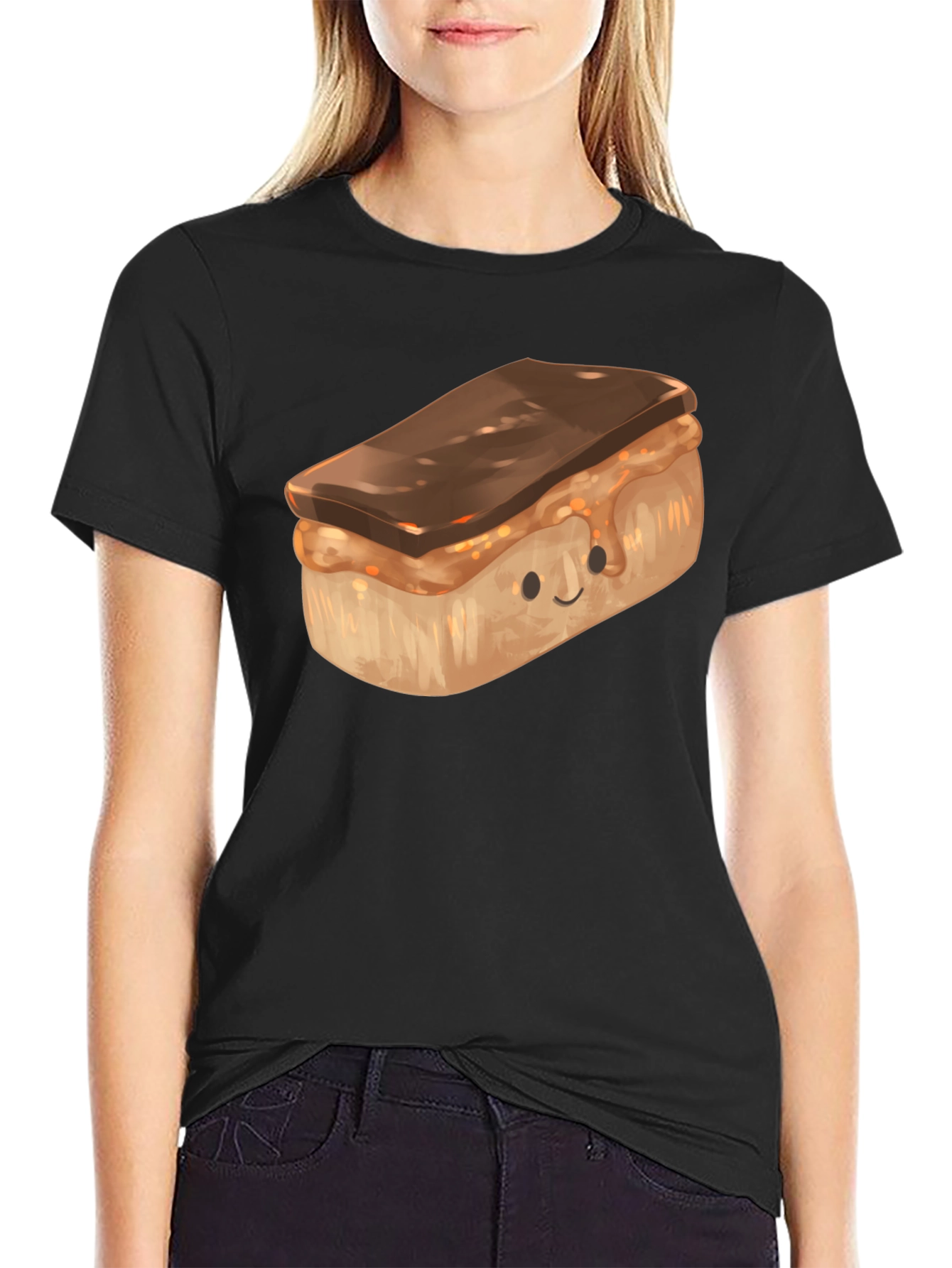 Black Cute Cartoon Dessert T-Shirt view 2