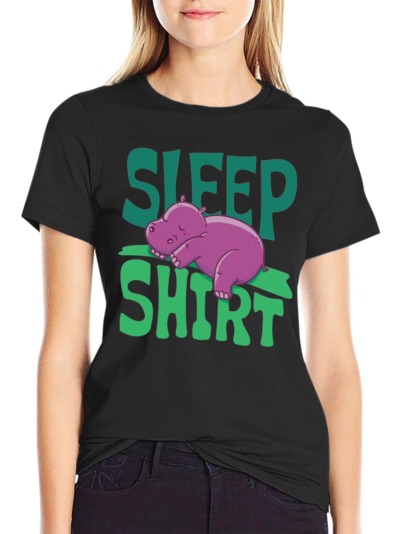 Black Sleep Shirt Hippo Graphic Tee view 2