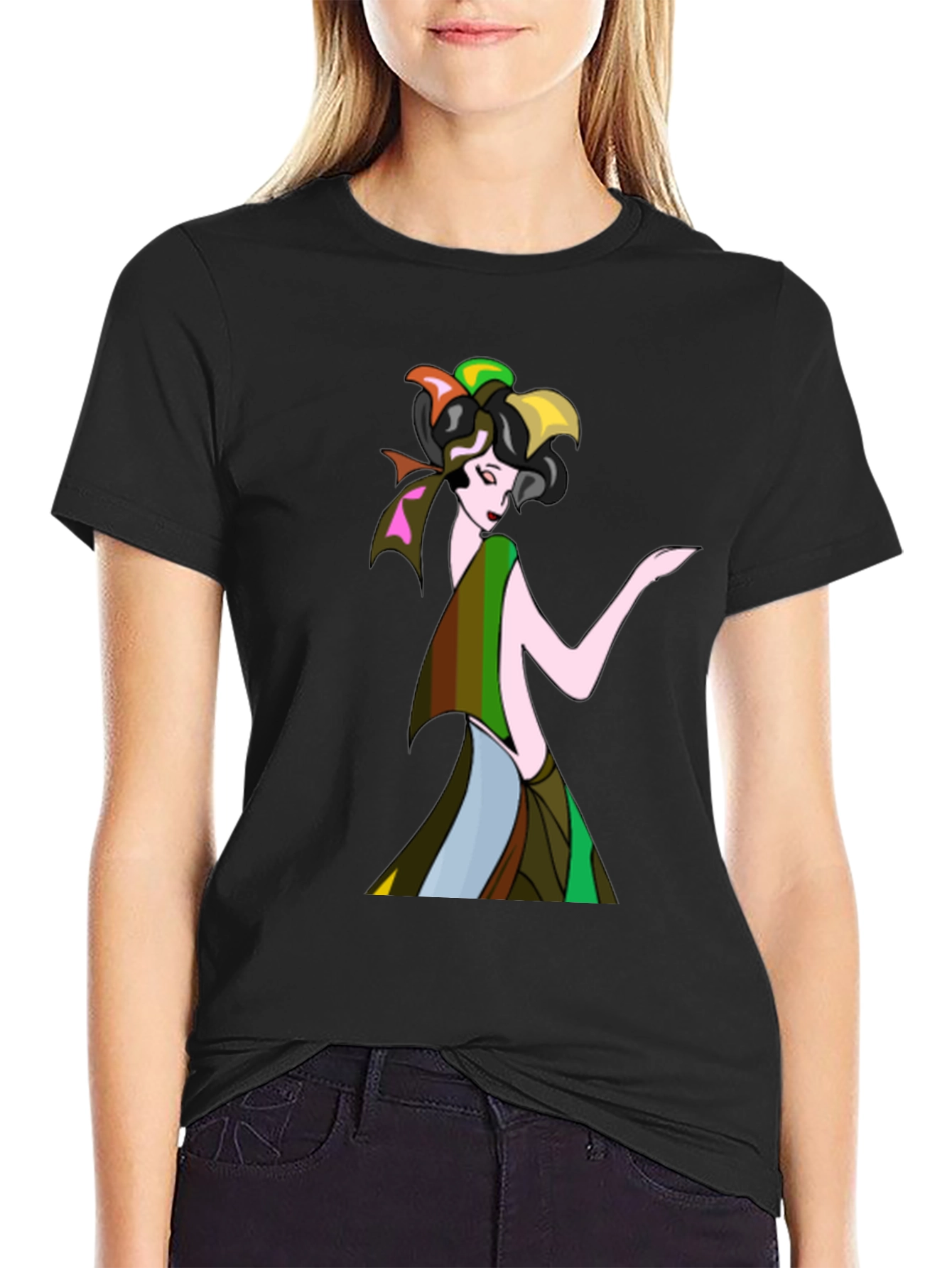 Black Art Deco Woman Black T-Shirt view 2