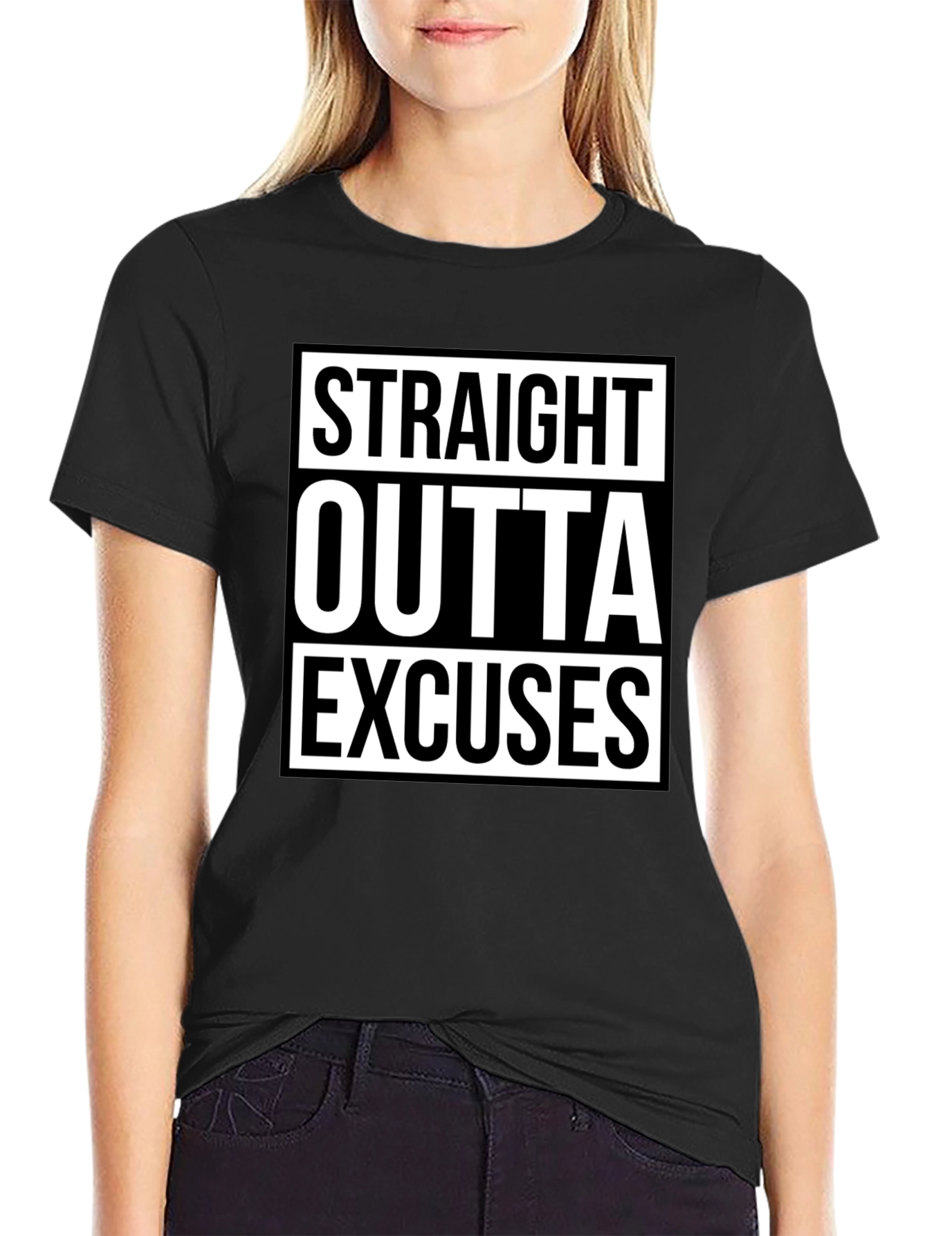 Black Straight Outta Excuses Black Graphic Tee view 2