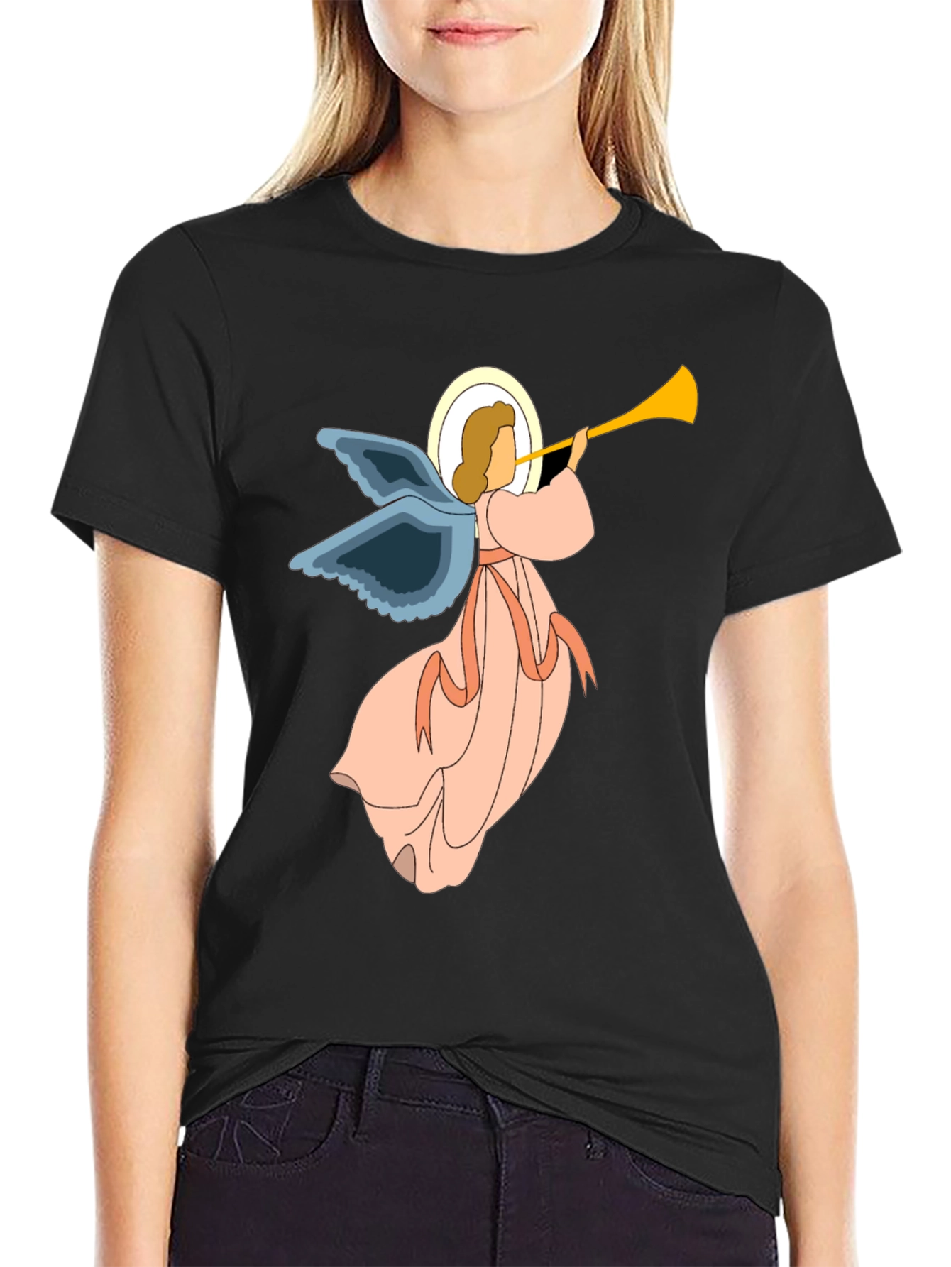 Black Angel Trumpet Graphic Tee - Unisex Black T-Shirt view 2