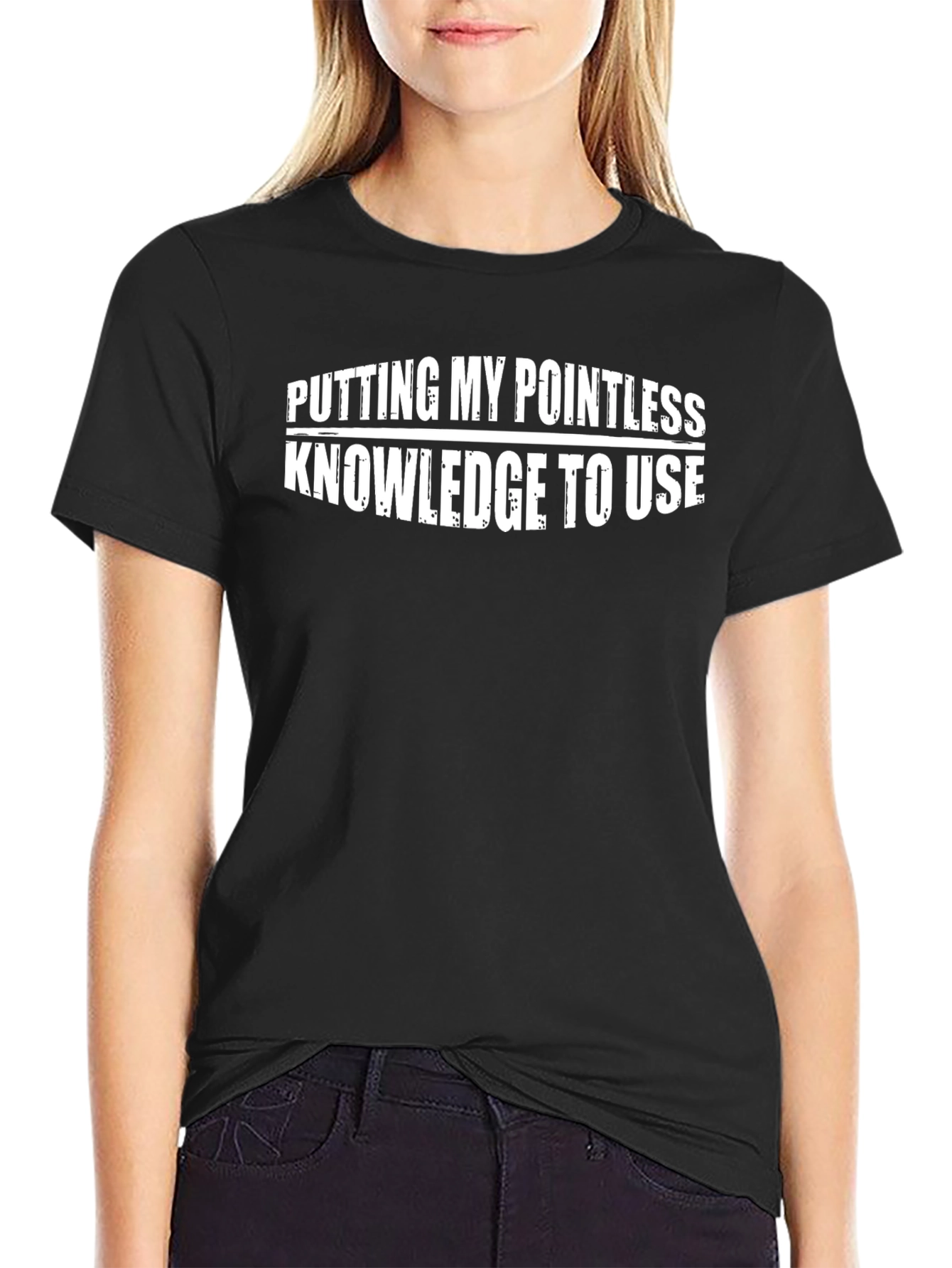 Black Pointless Knowledge T-Shirt - Funny Slogan Tee view 2