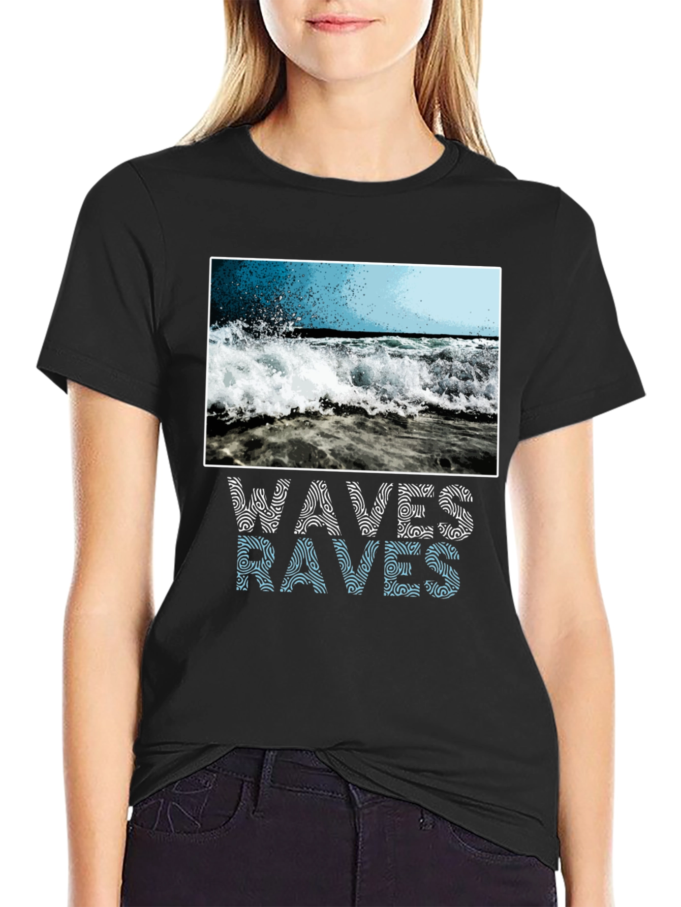 Black Waves Graphic T-Shirt - Ocean Lover view 2