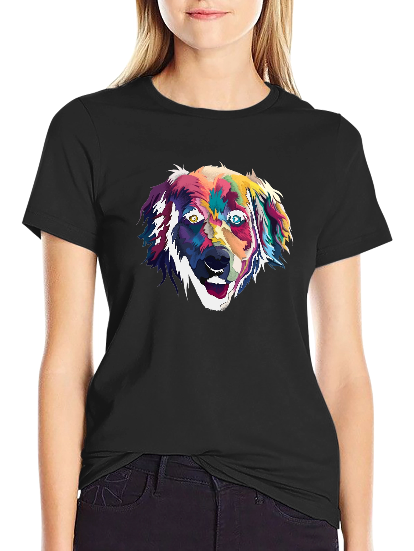 Black Colorful Dog Portrait Graphic Tee - Black view 2