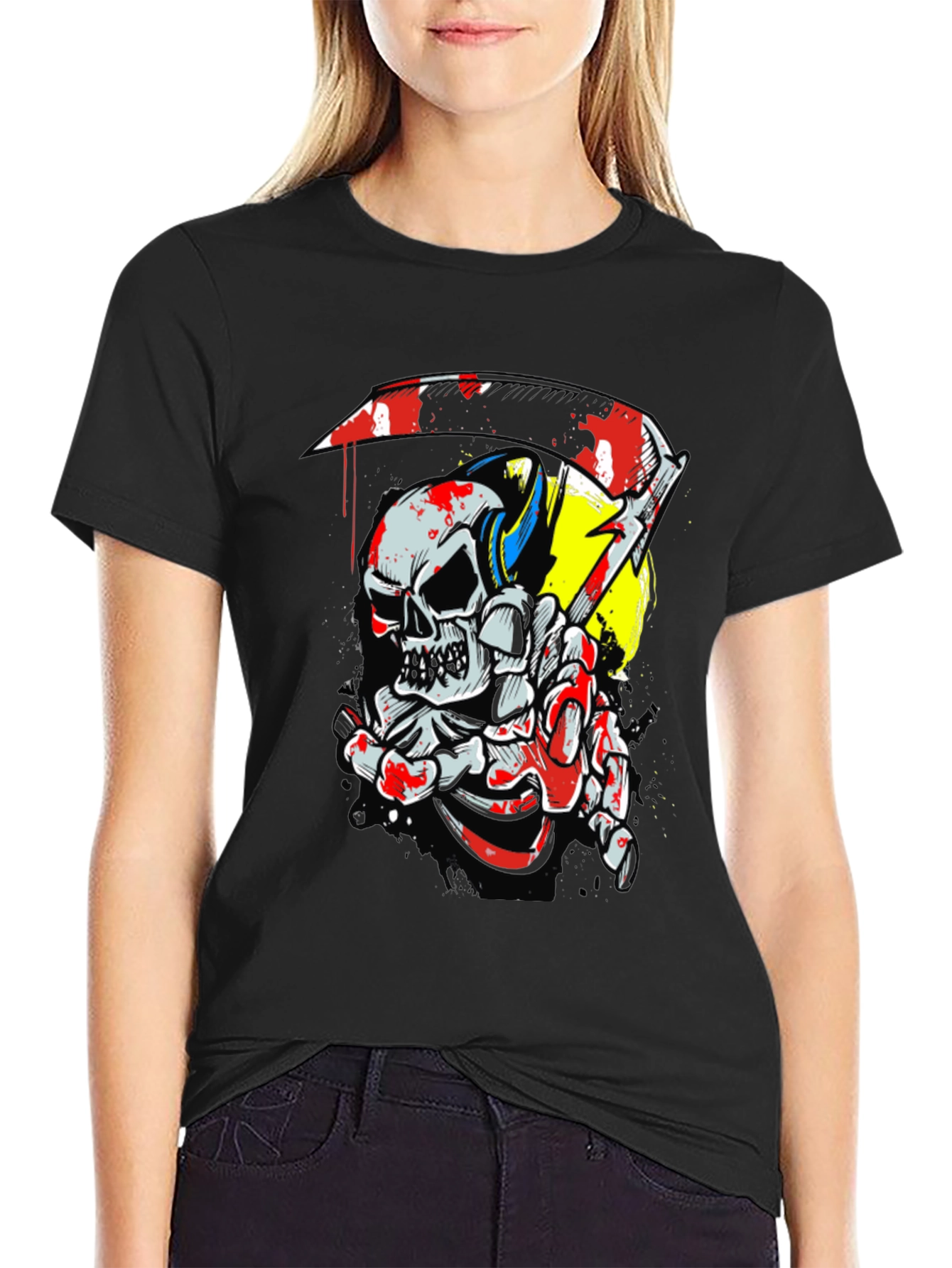 Skull & Scythe Graphic Tee - Edgy Men's Black T-Shirt - 2