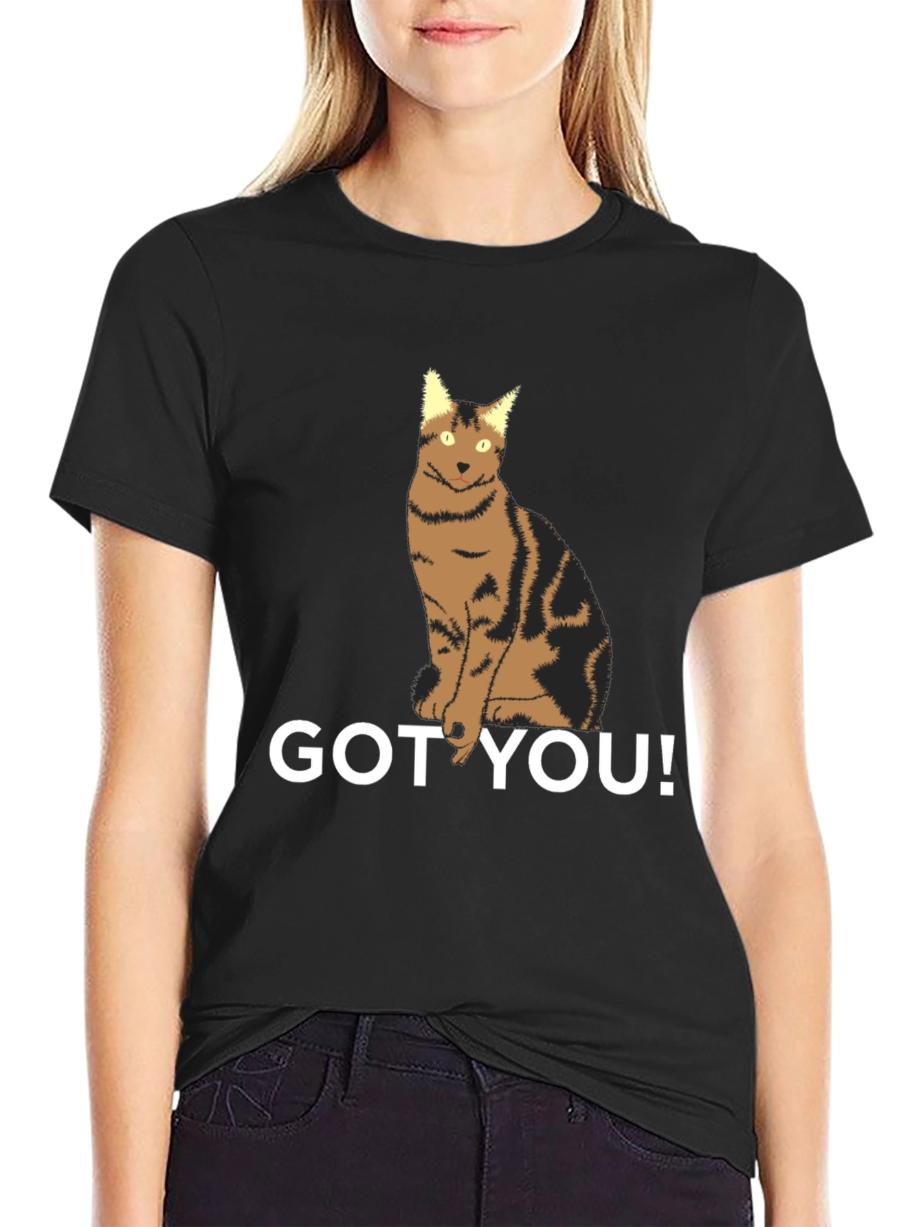 Black Got You! Cat Graphic T-Shirt - Unisex Black Tee view 2