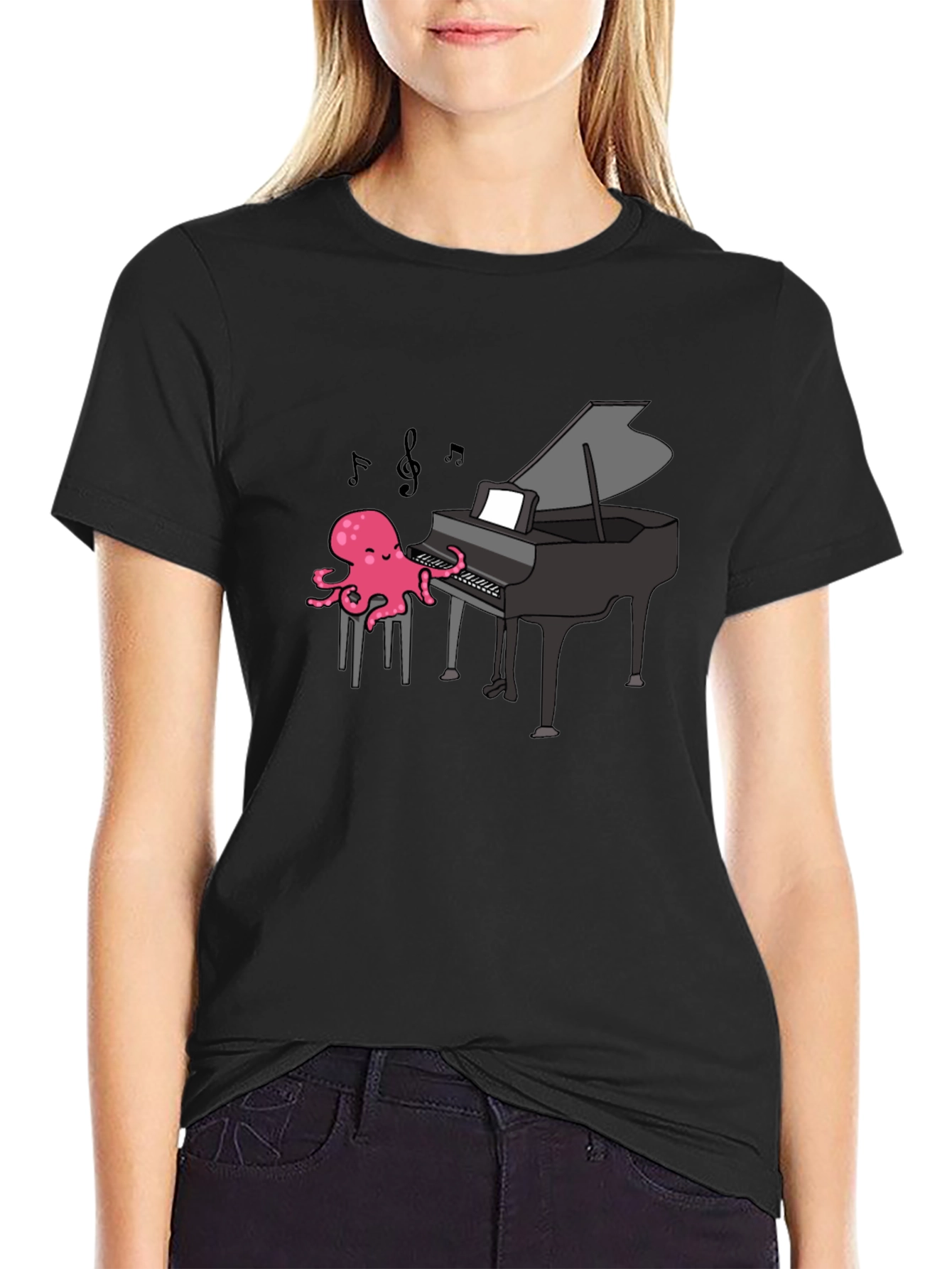 Black Octopus Pianist T-Shirt - Musical Ocean Tee view 2