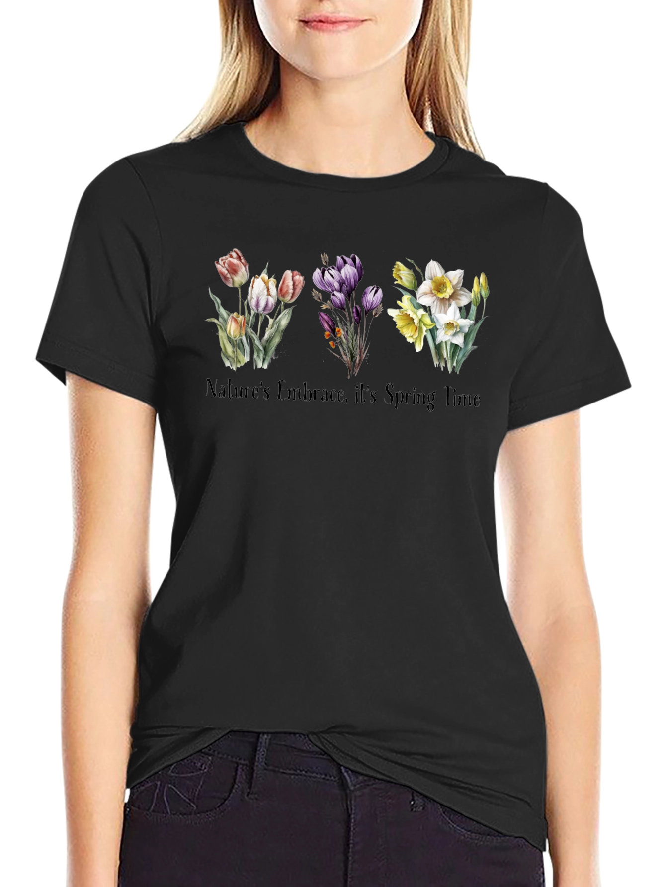 Black Nature's Embrace Springtime T-Shirt view 2