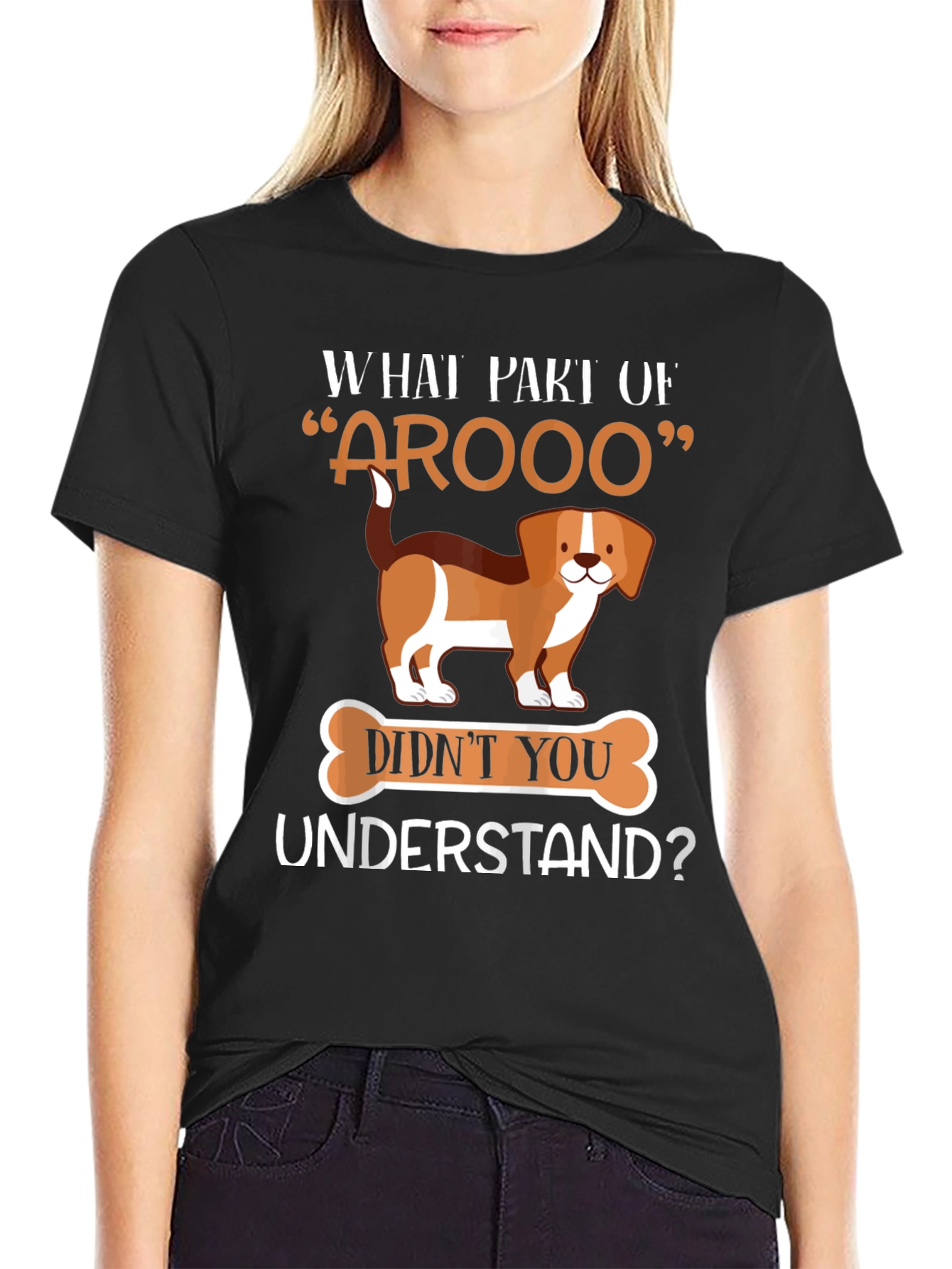 Black Funny "Arooo" Dog Lover T-Shirt view 2